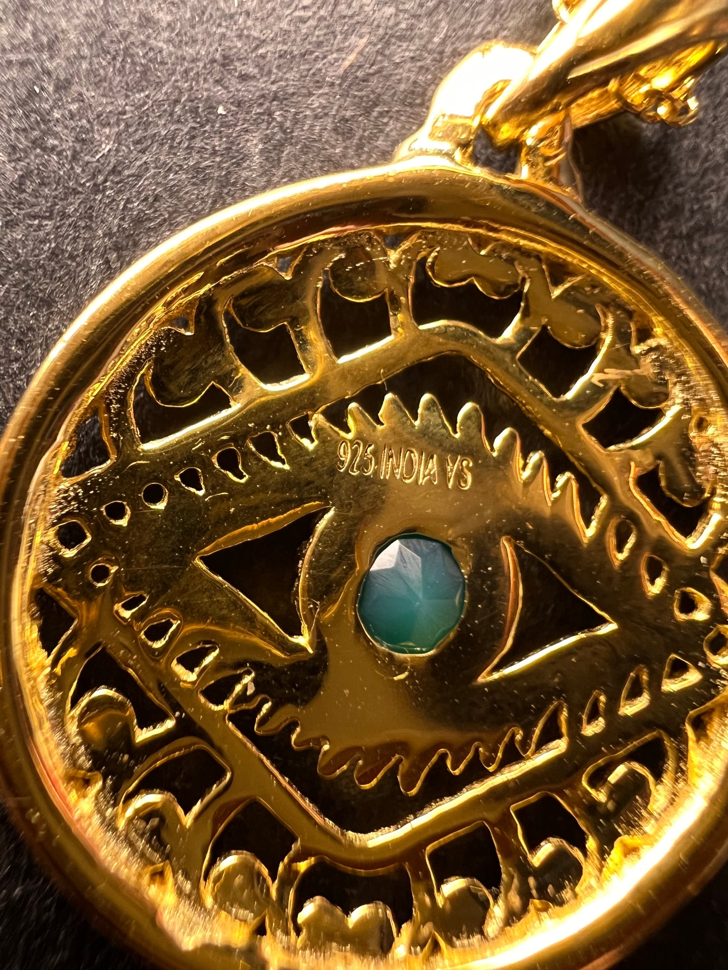 NEW Green onyx evil eye pendant and chain in gold over sterling silver