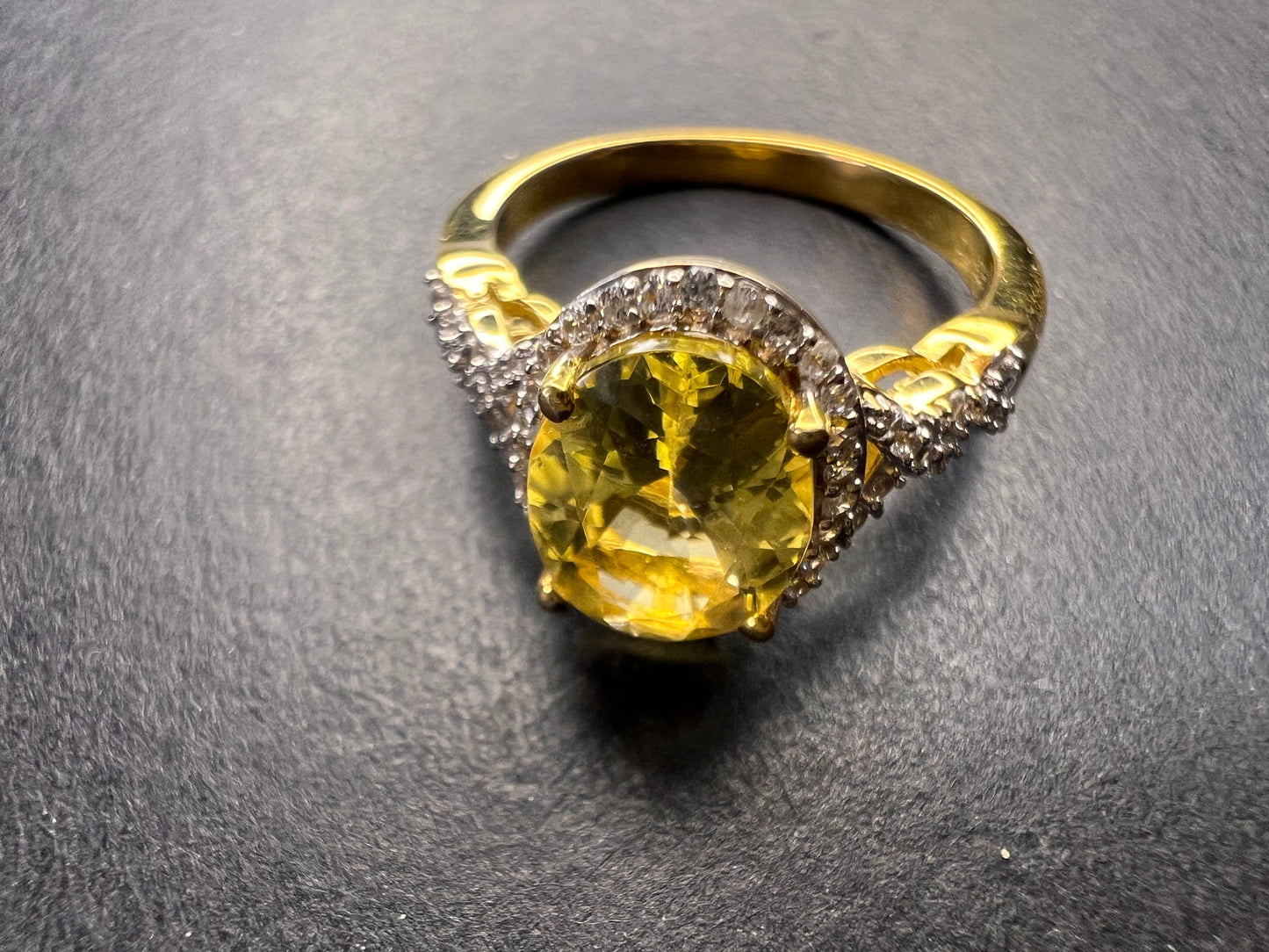 NEW yellow apatite and zircon halo ring in vermeil size 6