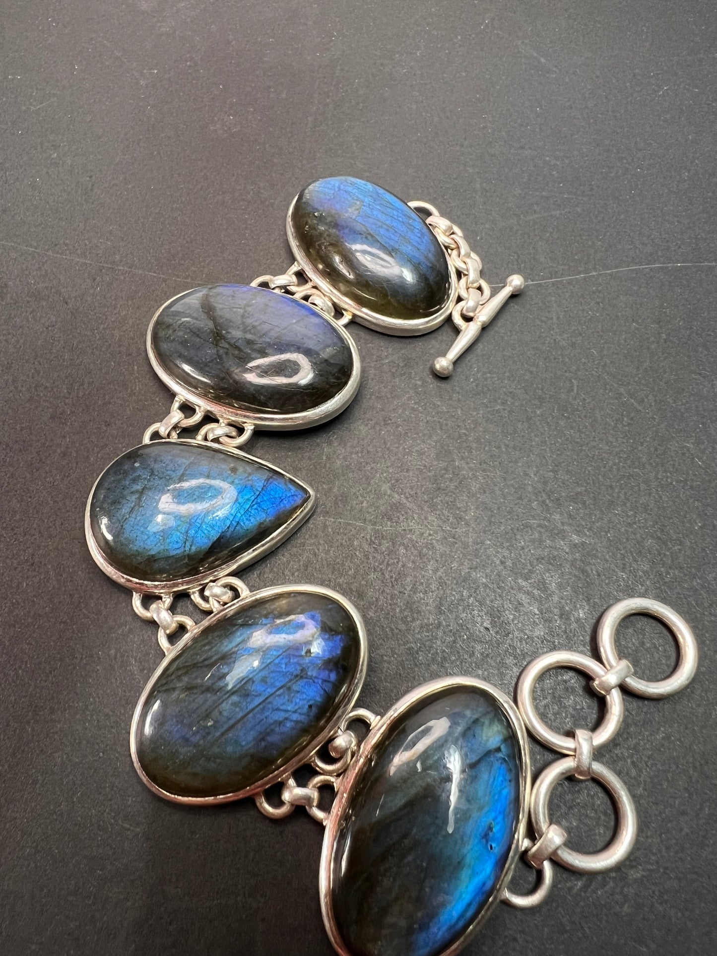 NEW Labradorite Sterling silver chunky toggle bracelet 6.5-7.75 inch 55 grams