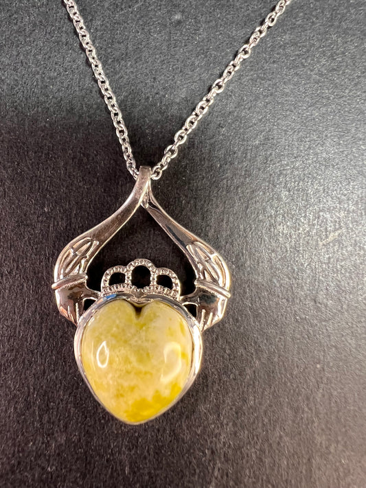 NEW Connemara marble claddagh pendant in sterling silver