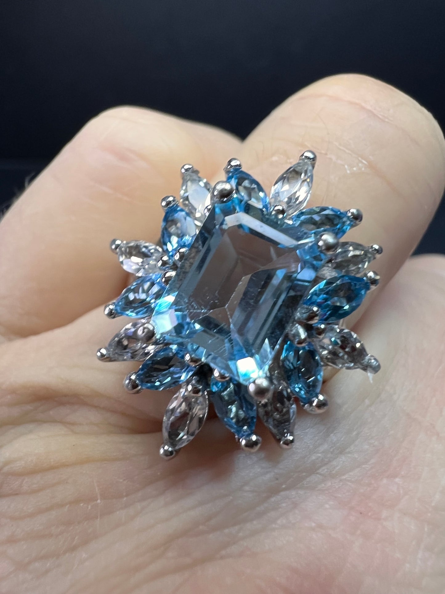 Vintage Sky blue and white topaz sterling silver ring size 8