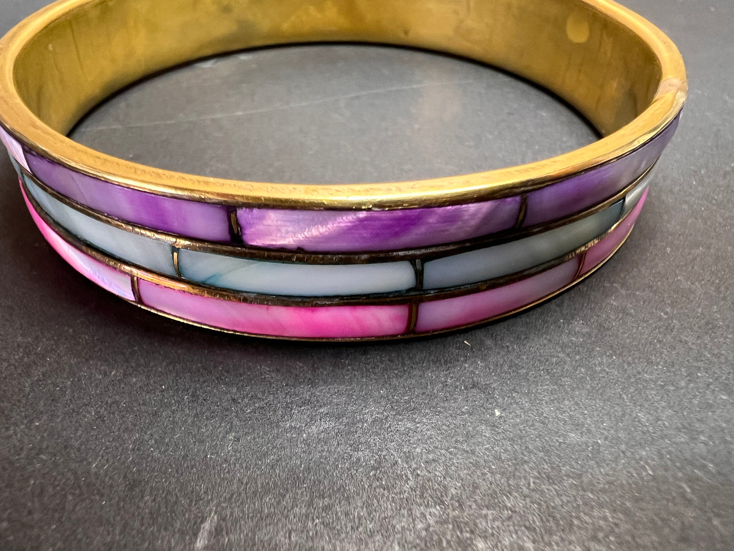 Vintage dyed mother of pearl and brass bangle