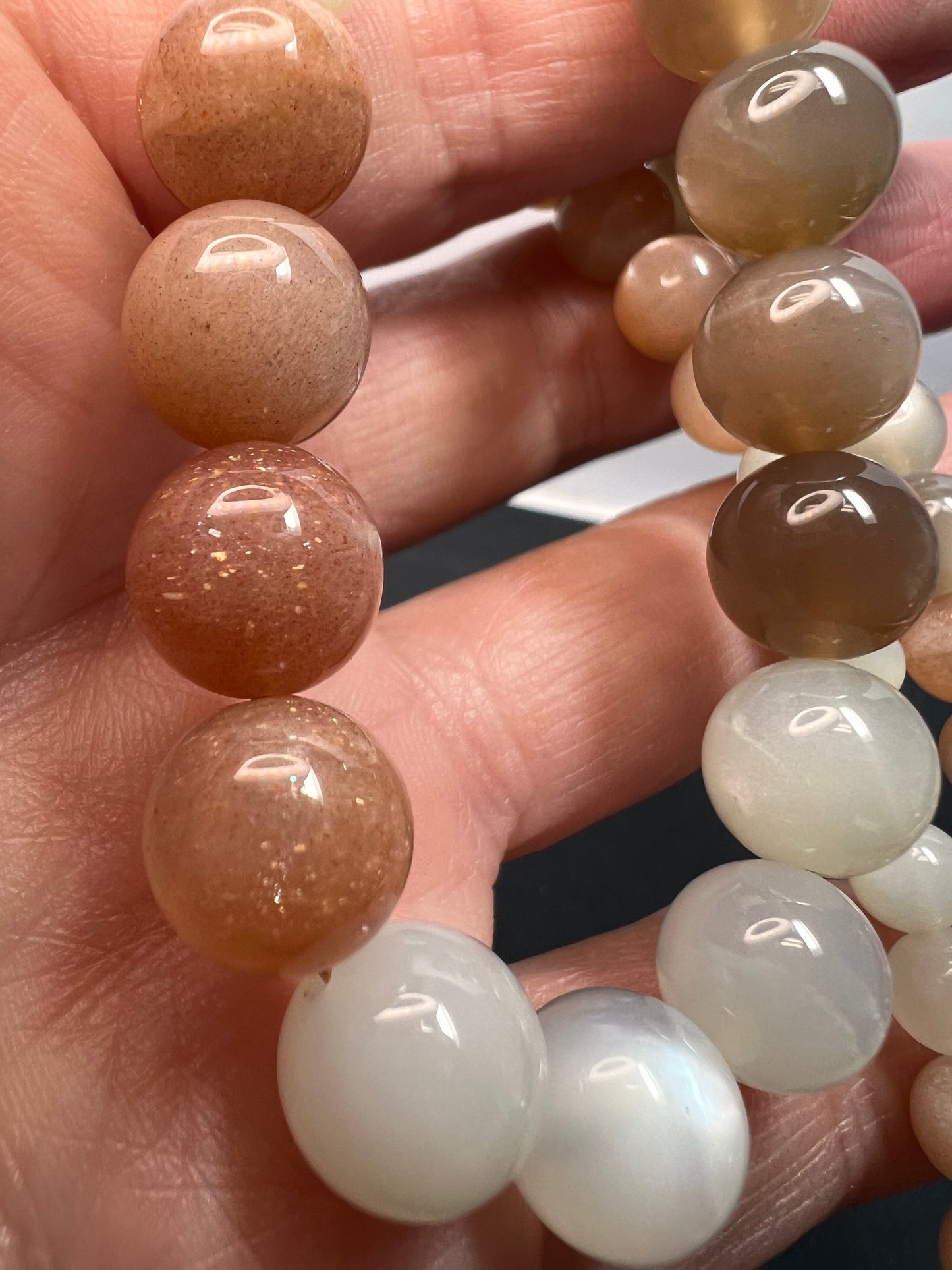 Mixed moonstone sterling silver bolo necklace