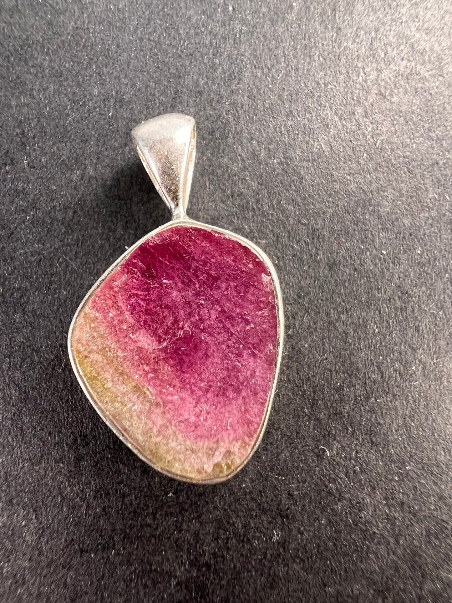 NEW Watermelon Tri color tourmaline sterling silver pendant 1.65 grams