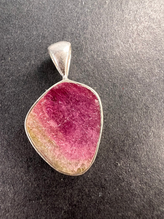 NEW Watermelon Tri color tourmaline sterling silver pendant 1.65 grams