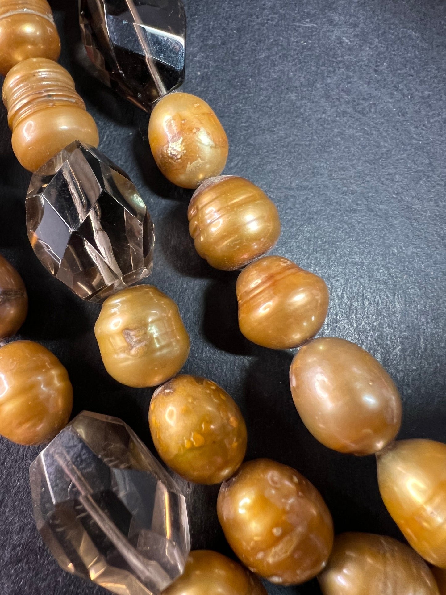 NEW smoky quartz and pearl multi strand necklace with sterling silver clasp