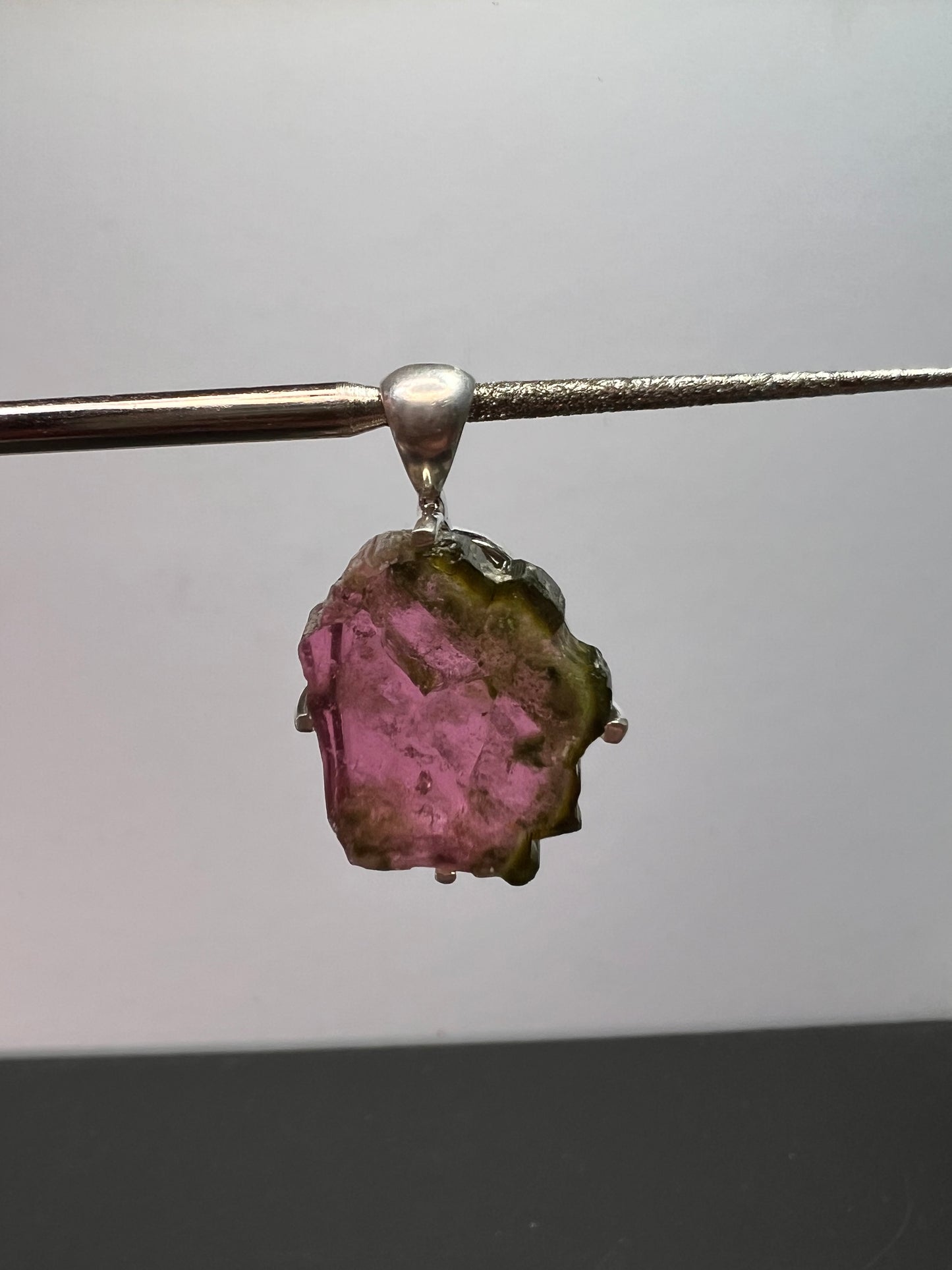 NEW Watermelon tourmaline slice sterling silver pendant 3.83 grams