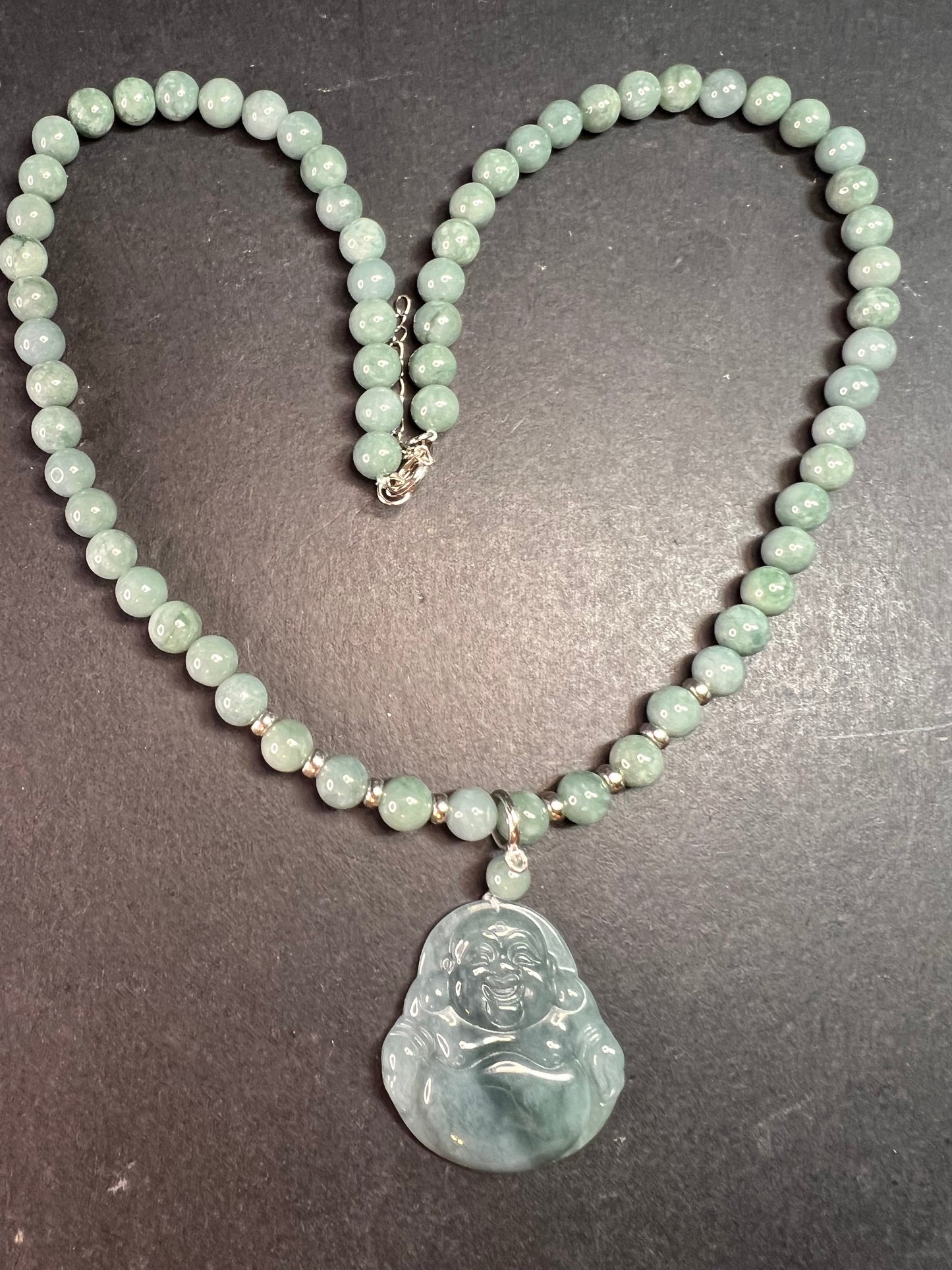 NEW Olmec Jadeite carved Buddha necklace in sterling silver