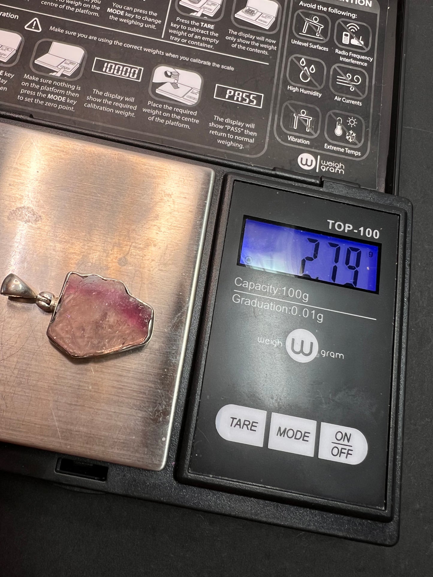 NEW Pink bi color tourmaline sterling silver pendant 2.79 grams