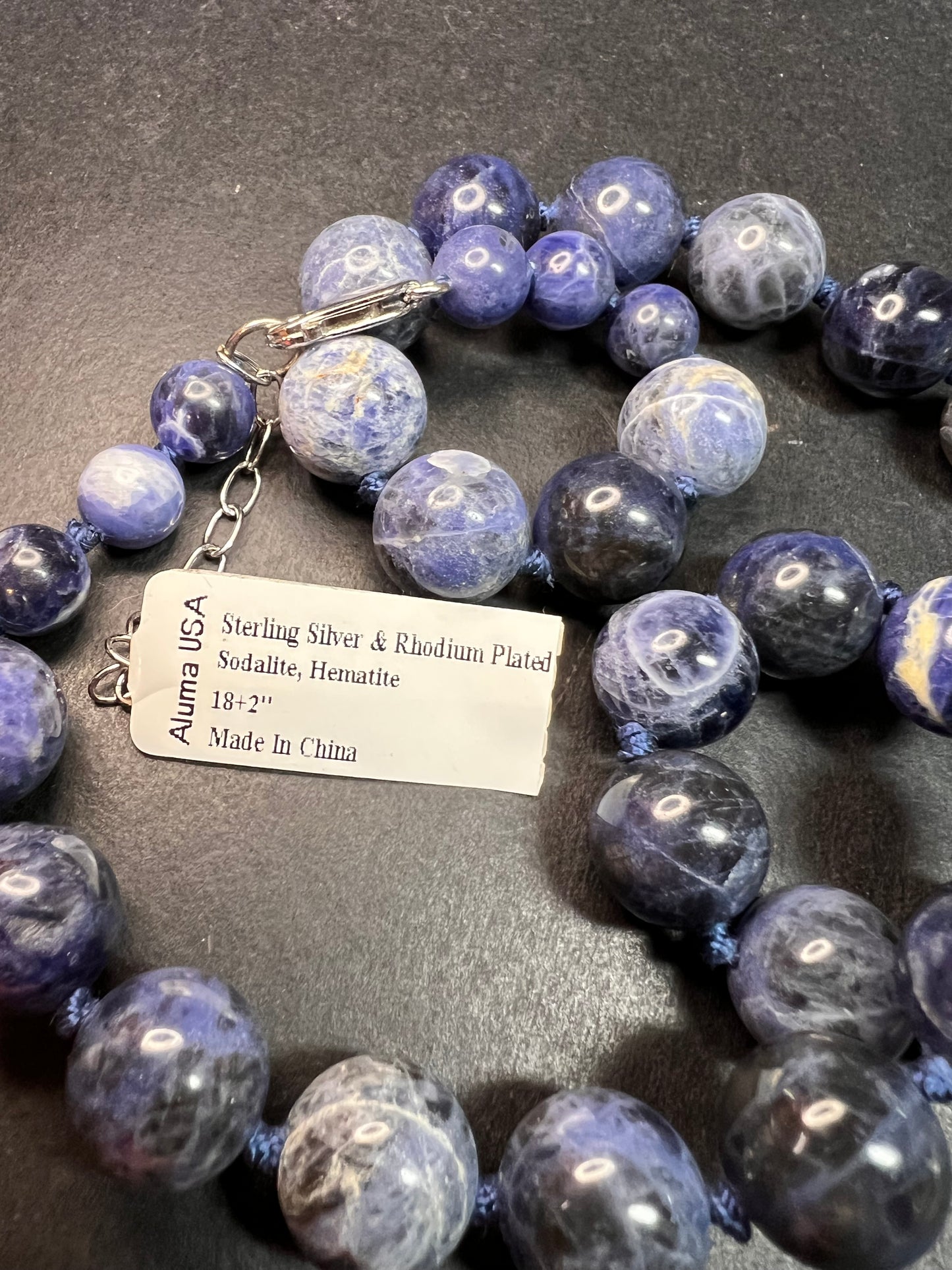 NEW sodalite and hematite necklace with sterling silver clasp