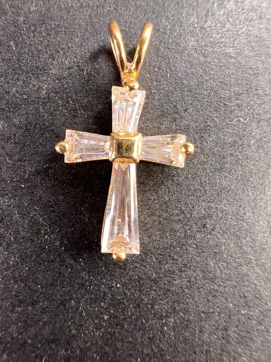 14k gold CZ cross pendant