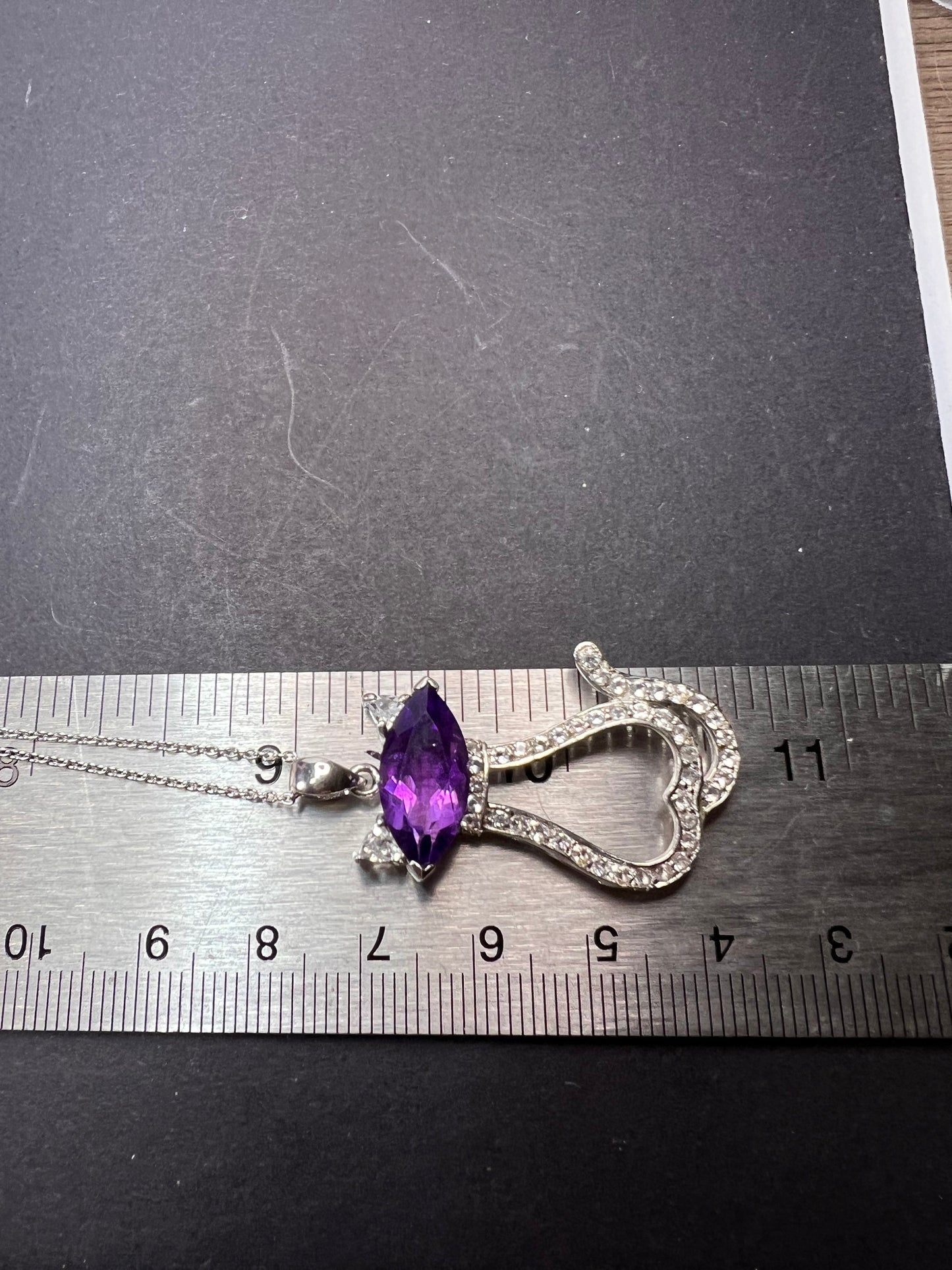Purple Amethyst white topaz Rhodium Over Silver Cat Pendant Chain