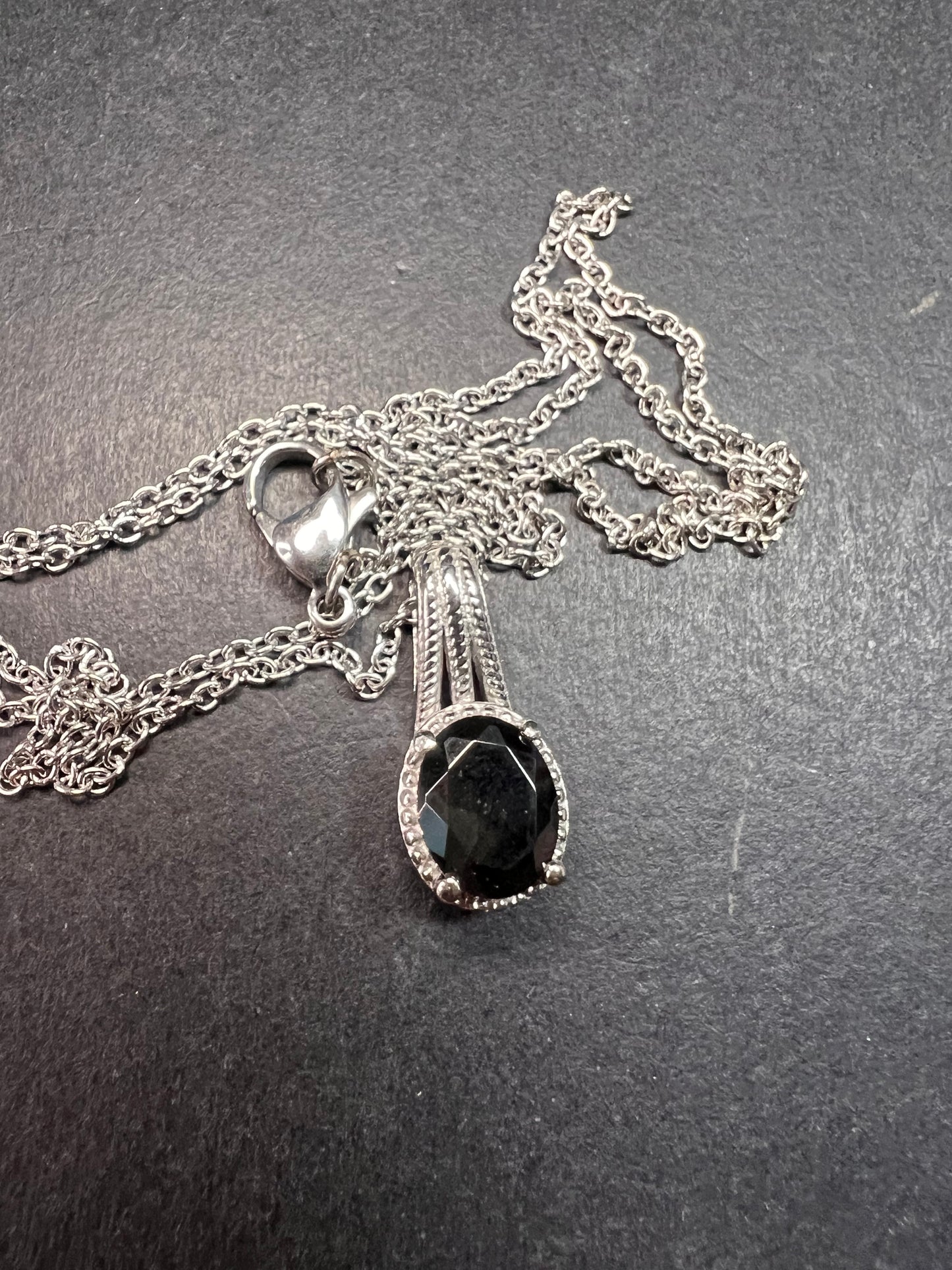 NEW black tourmaline stainless steel pendant and chain