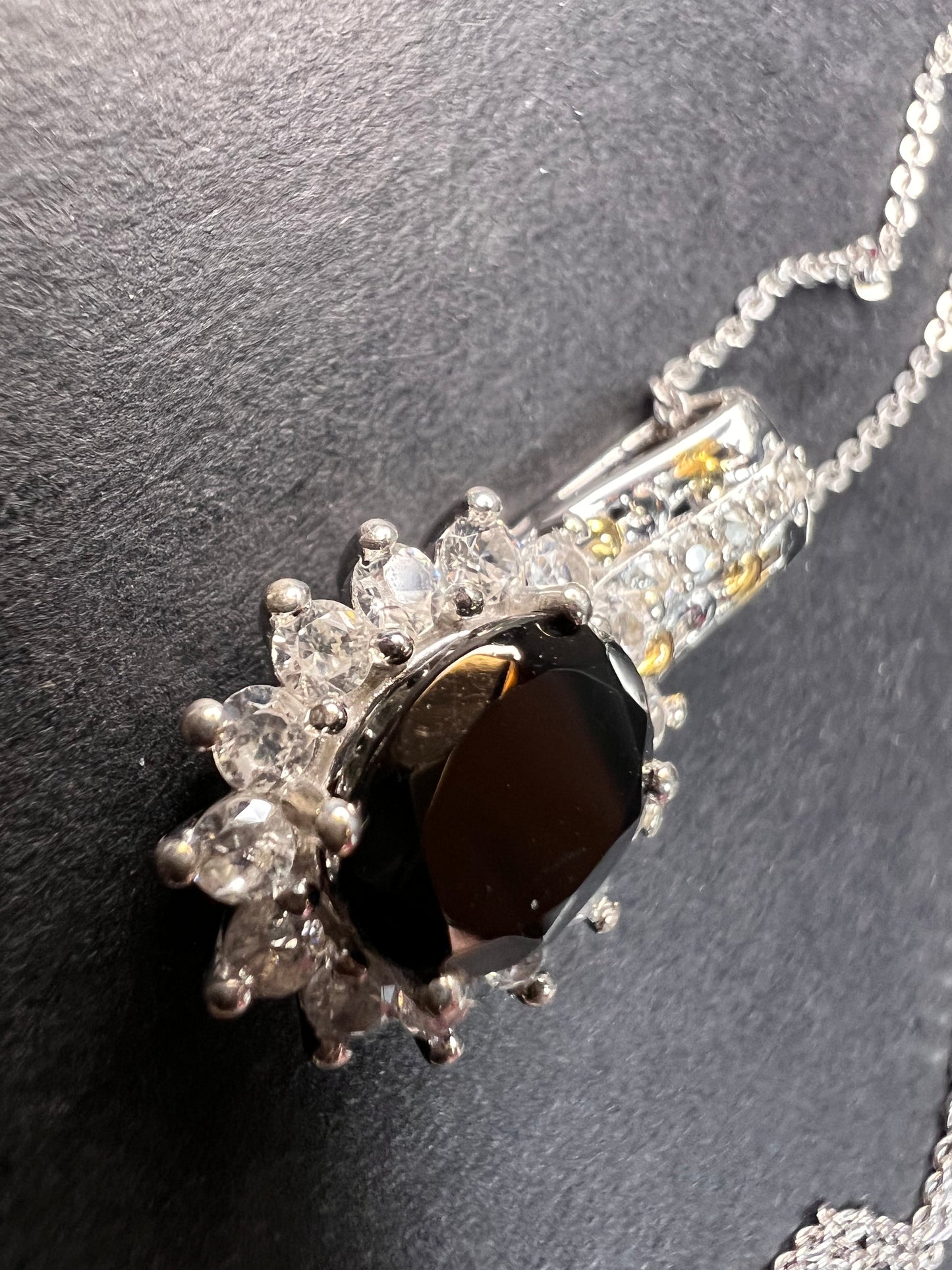 NEW elite Shungite and zircon pendant and chain in vermeil and rhodium over sterling silver