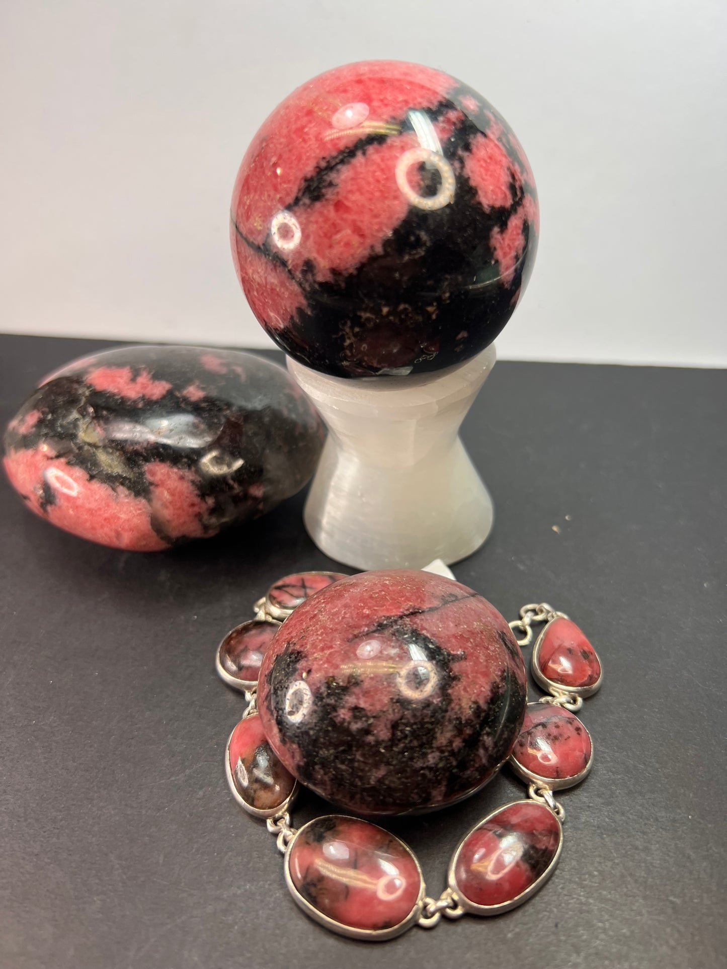 New Rhodonite free form sterling silver link bracelet 8-8.5 inch