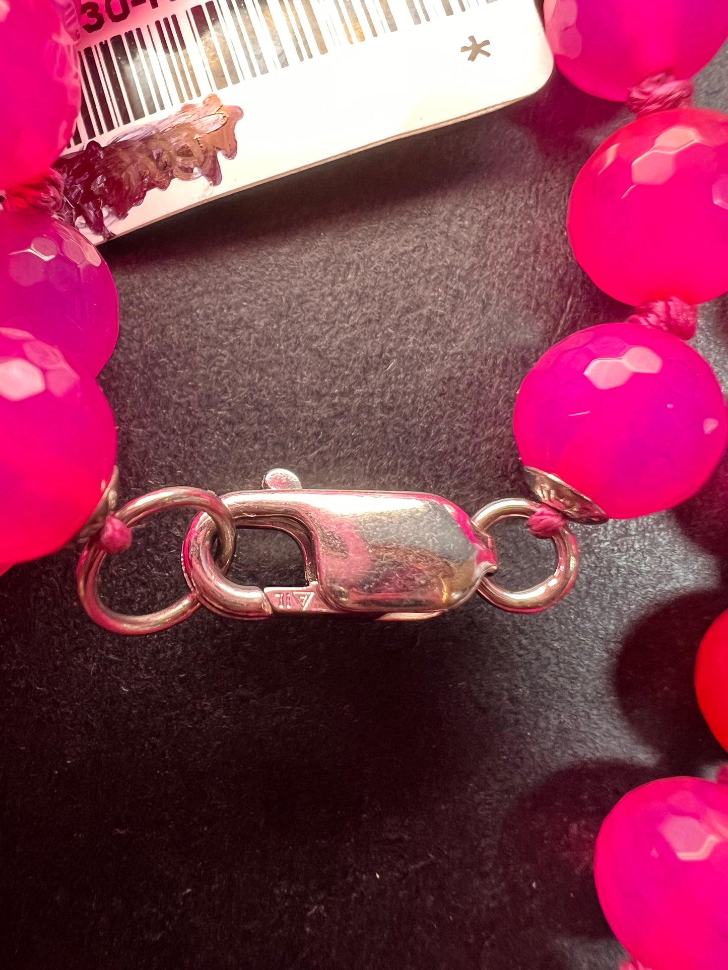 NEW fuchsia pink dyed agate 36 inch knotted bead necklace with sterling silver clasp