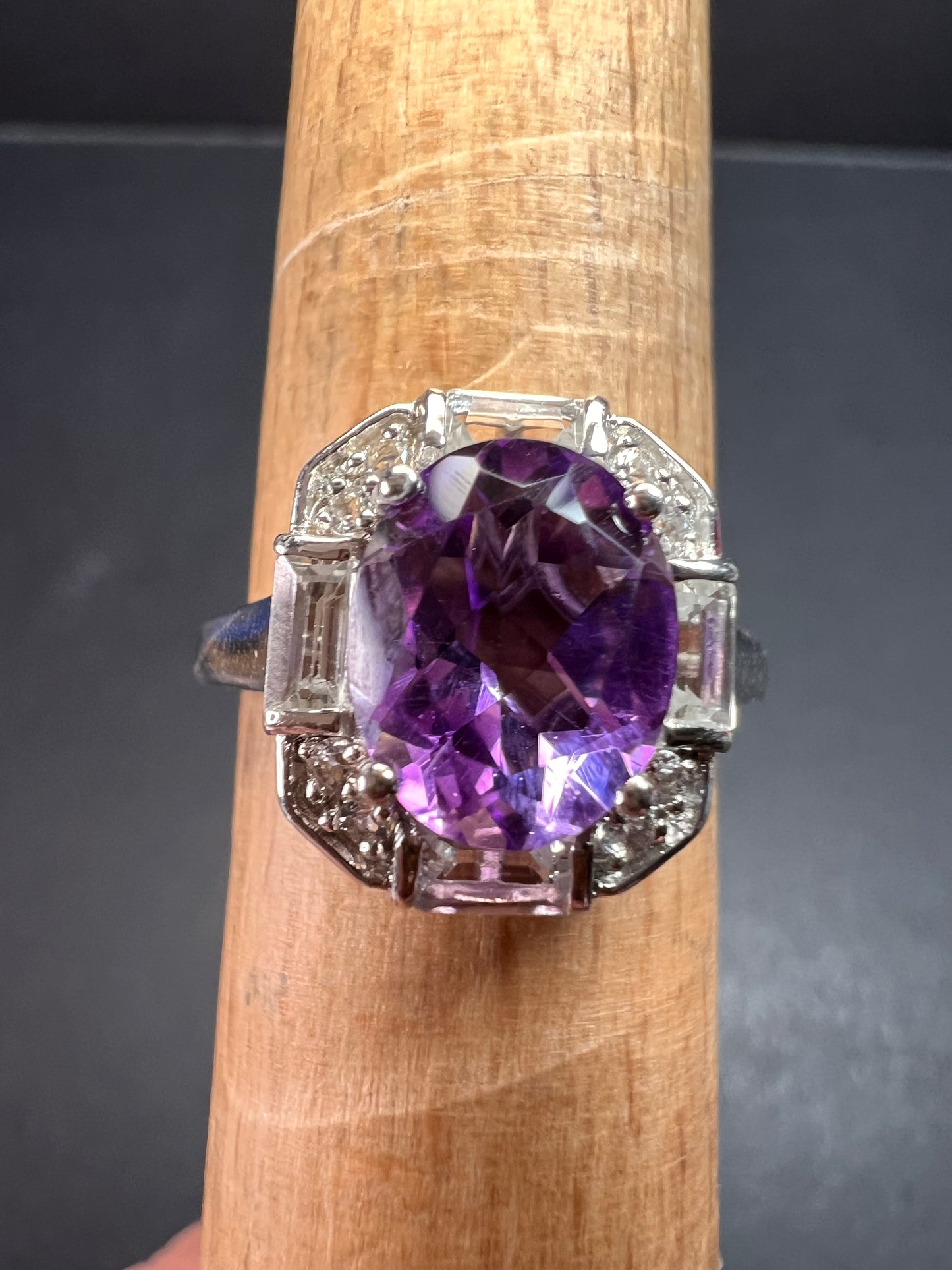 NEW Rose de France amethyst art deco sterling silver ring size 8