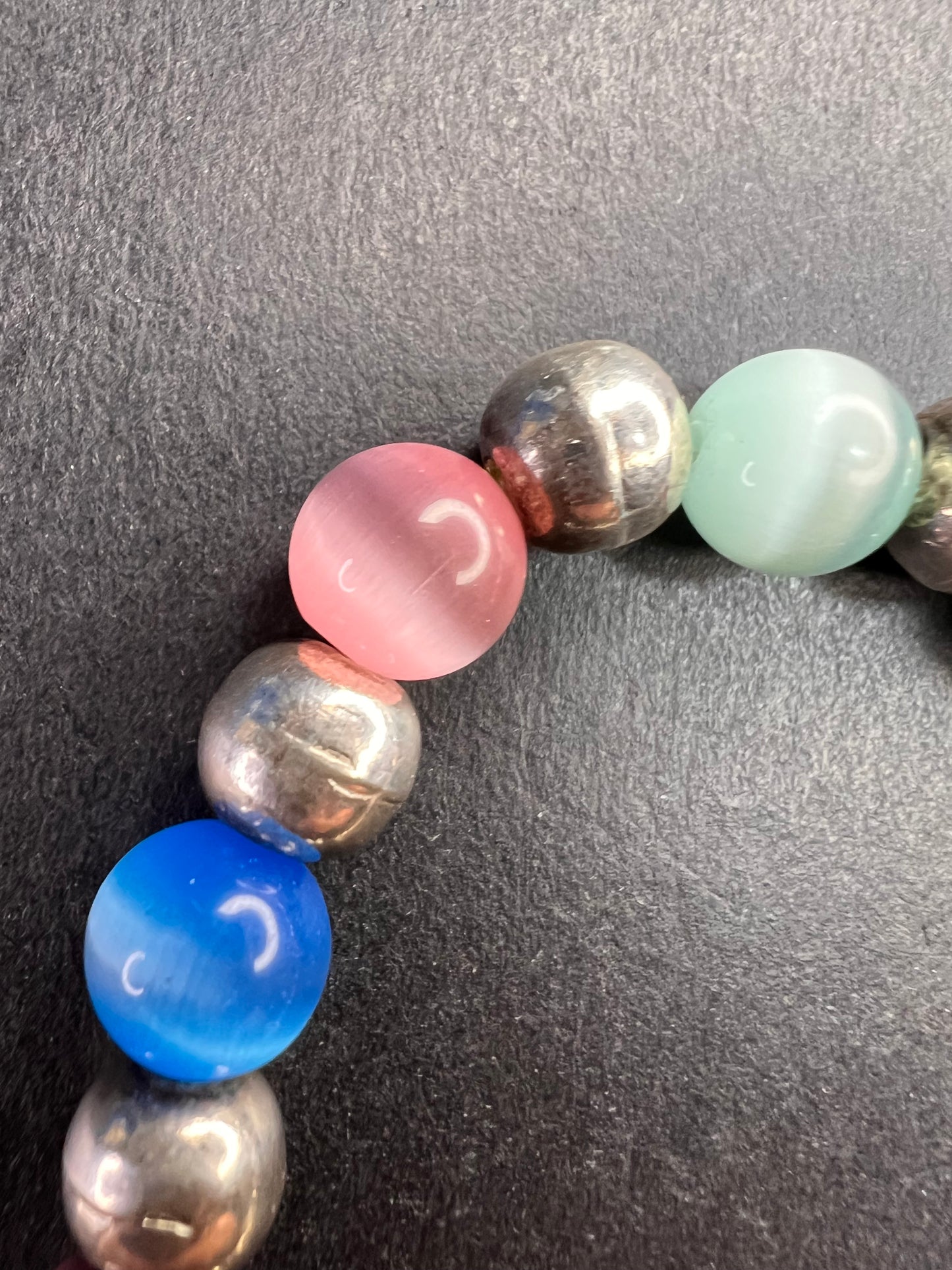 Vintage sterling silver and cats eye glass toggle bracelet