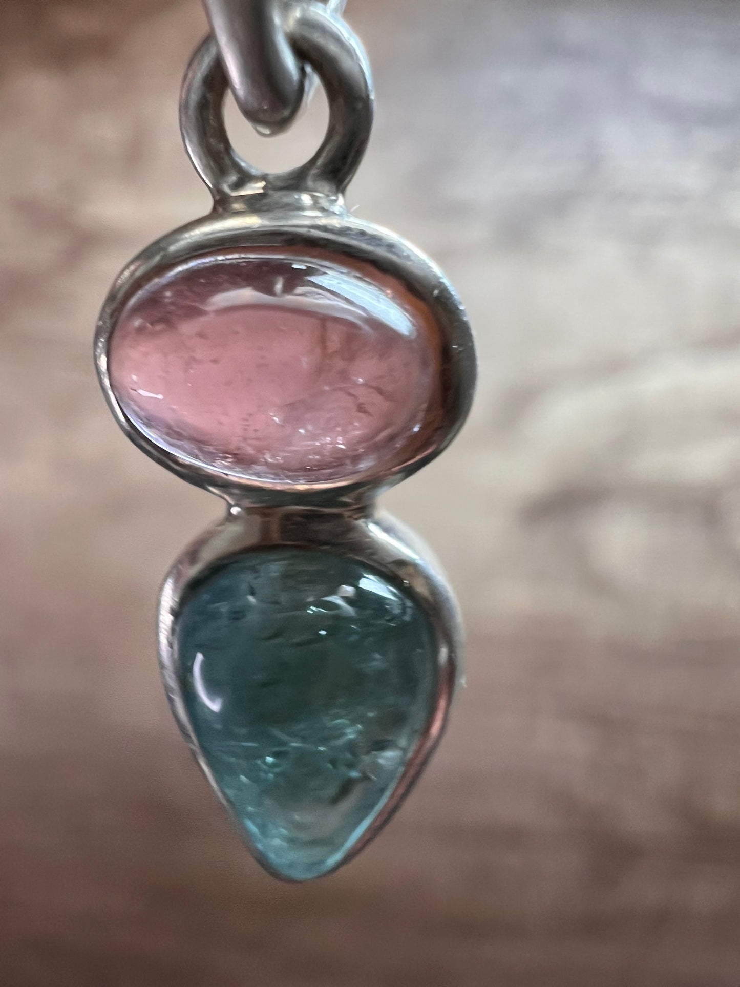NEW Pink and blue indicolite tourmaline sterling silver pendant 2.13 grams