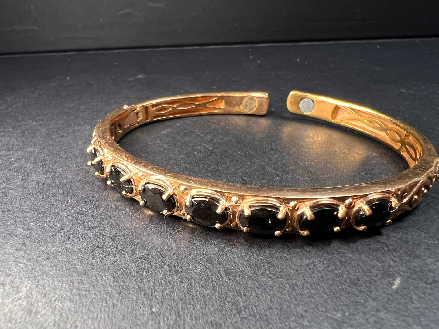 Shungite and copper cuff bracelet with rose gold plating and magnets