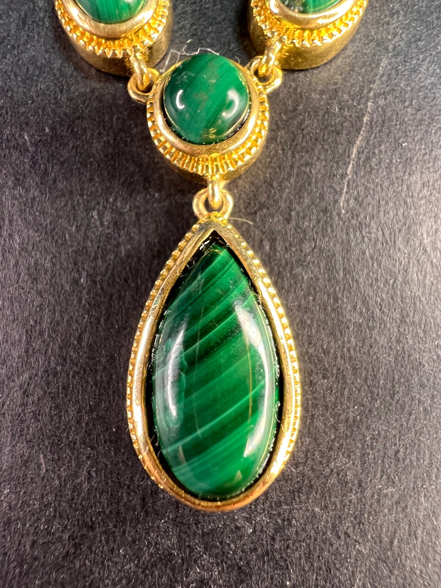 NEW Malachite necklace in yellow gold over brass 18-22inch
