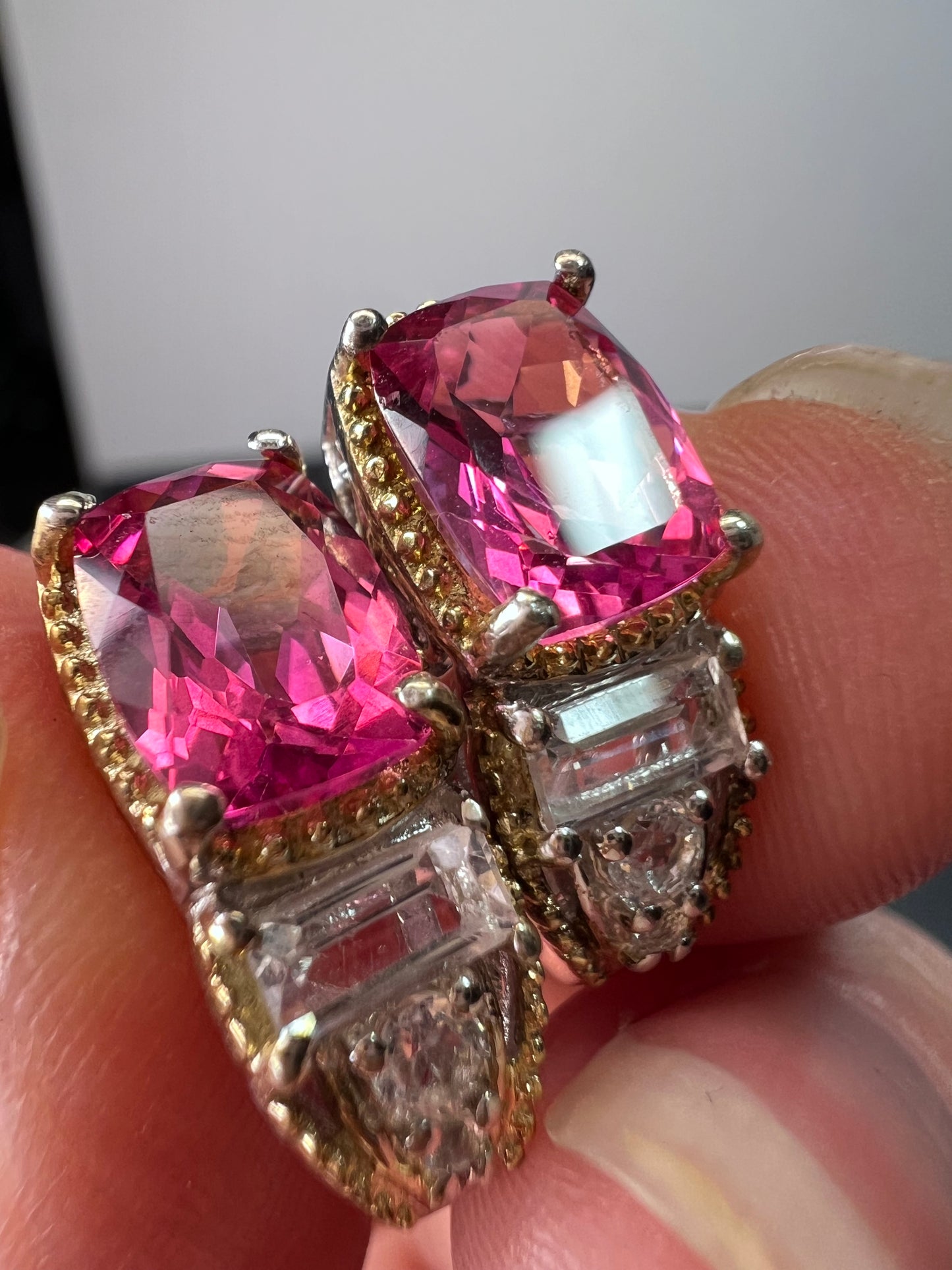 Pink spinel and white topaz sterling silver earrings