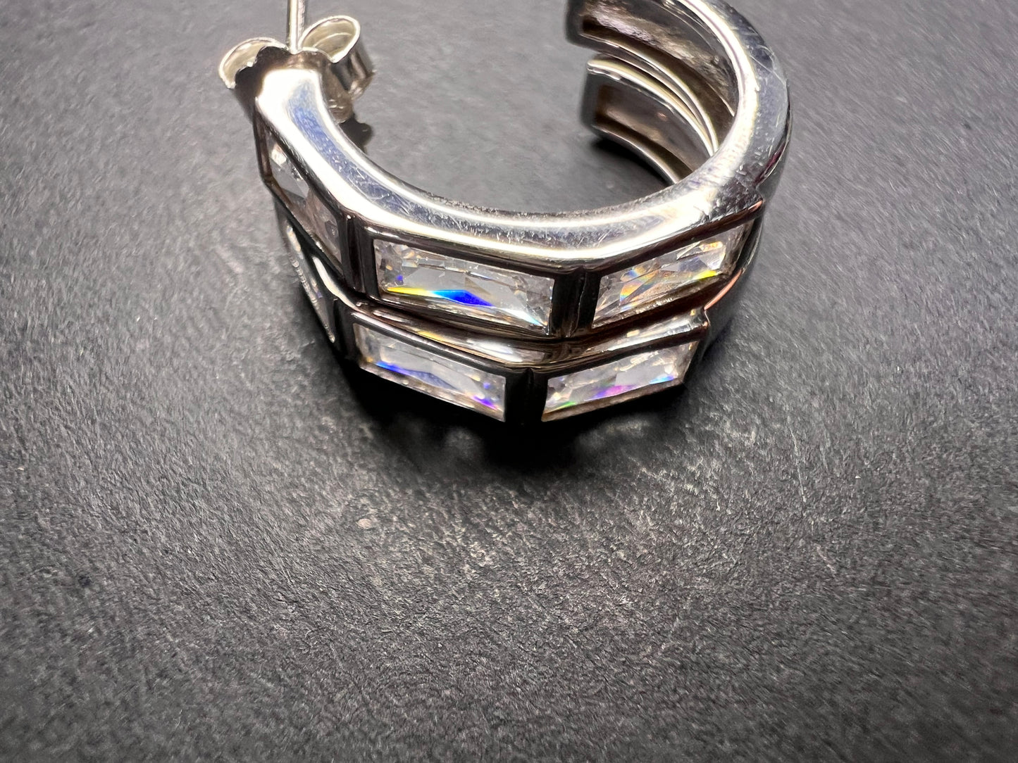 CZ half hoop earrings in sterling silver