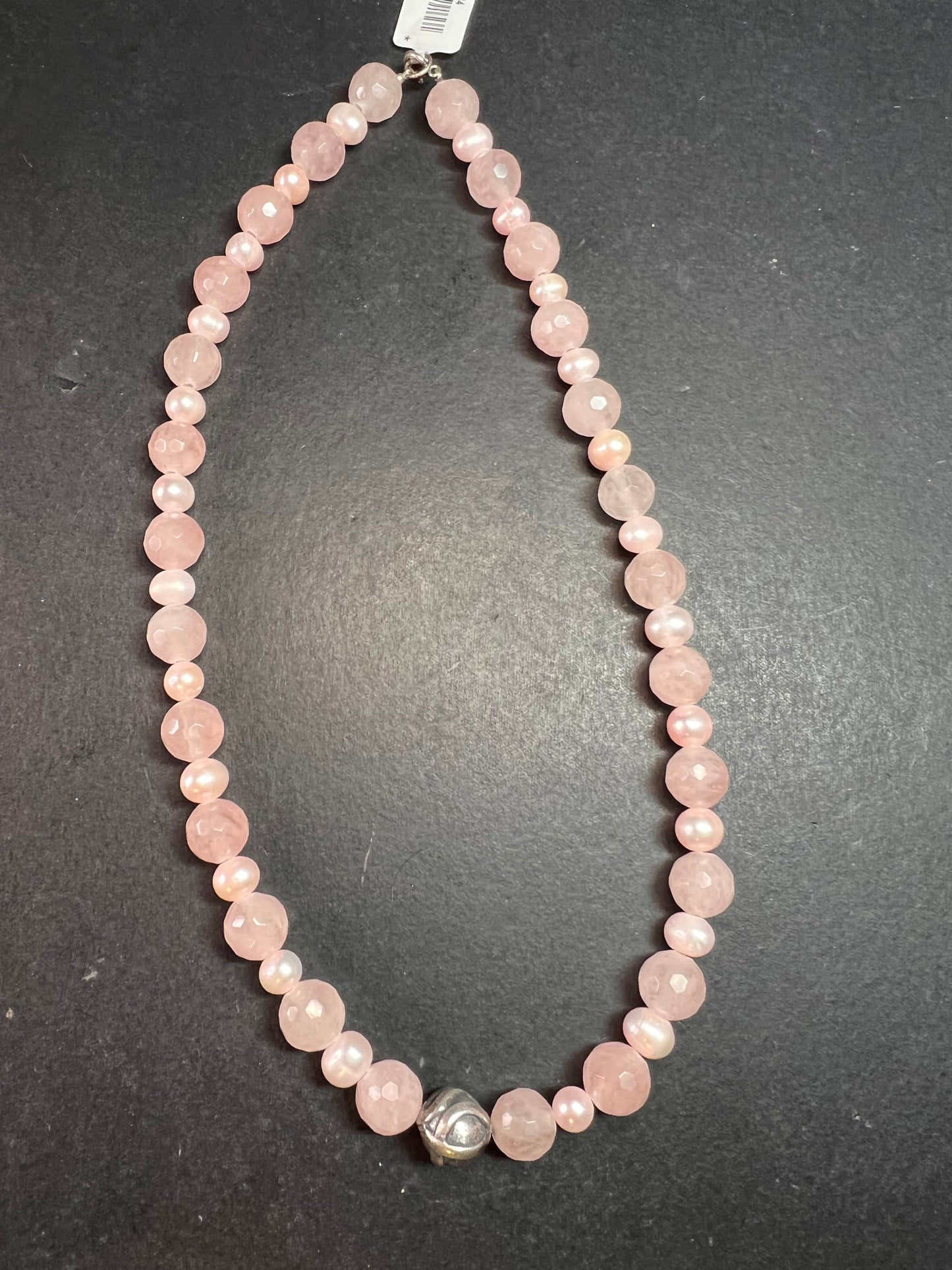 NEW rose quartz and pearl sterling silver necklace