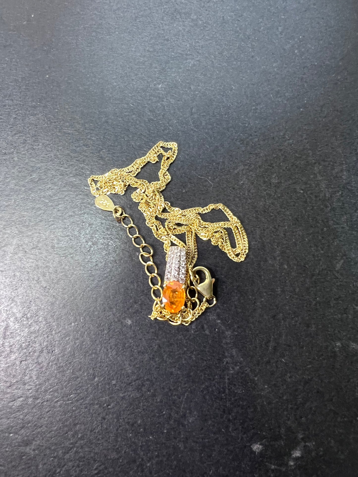 Orange Mandarin Garnet 18K Yellow Gold Over Silver Pendant With Chain 1.02ctw *NEW*