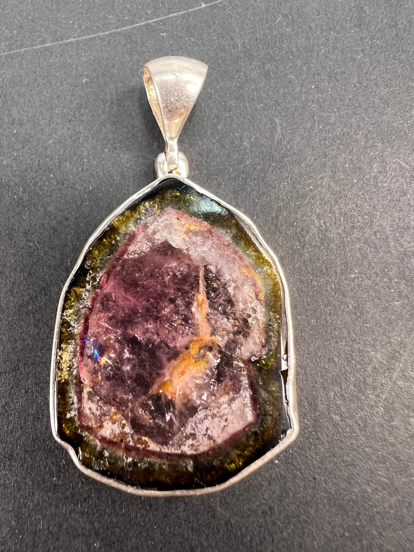 NEW Watermelon tourmaline sterling silver pendant 8.16 grams