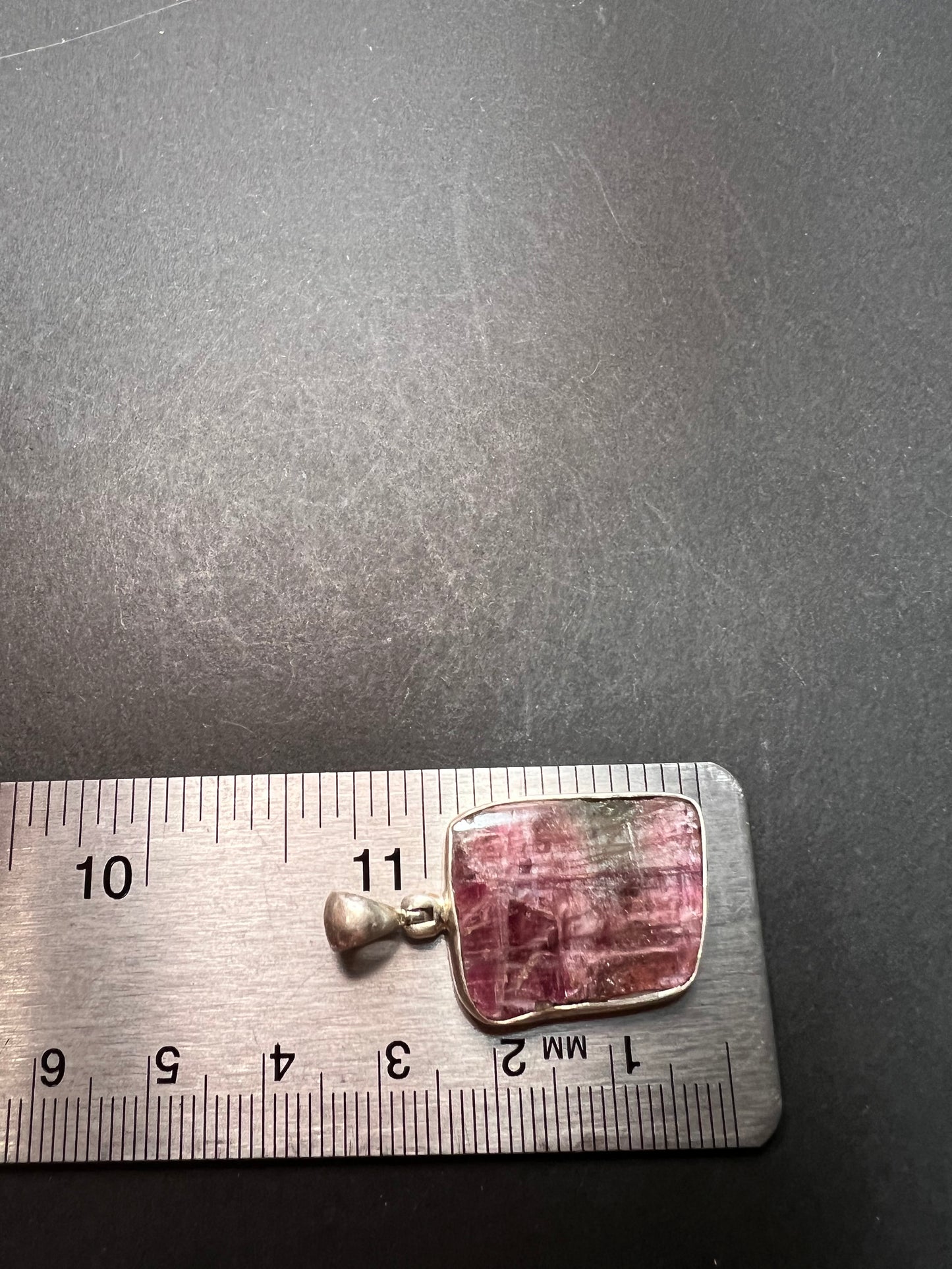 NEW Pink/ bi colored watermelon half rough tourmaline pendant in sterling silver 3.95 grams