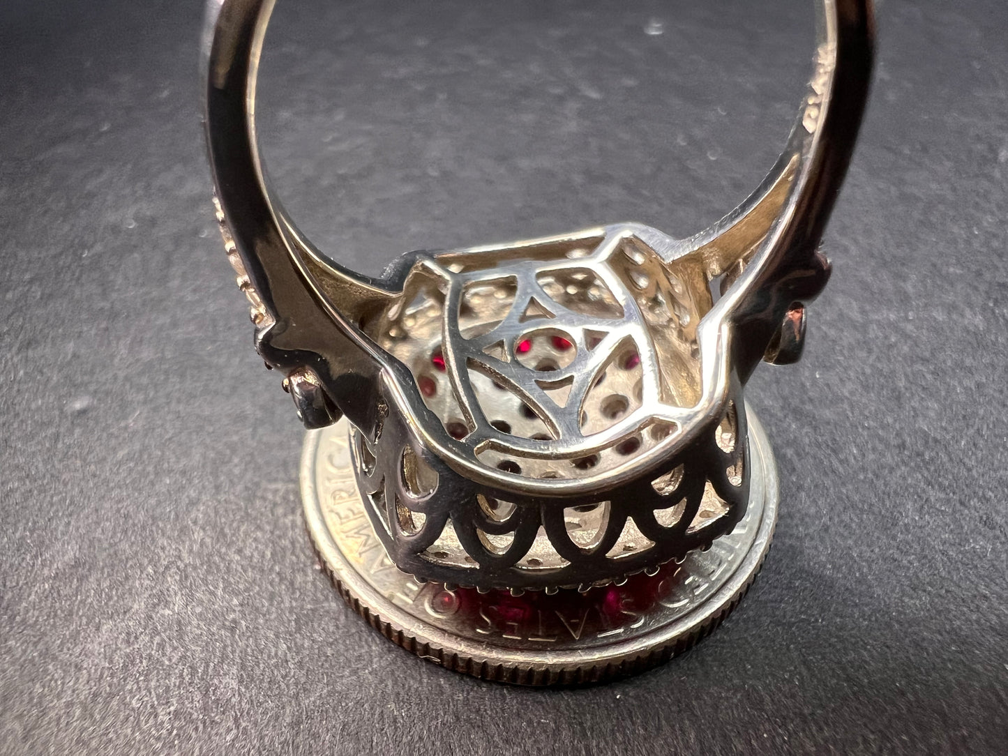 NEW Ruby and zircon cluster ring in rhodium over sterling silver size 8