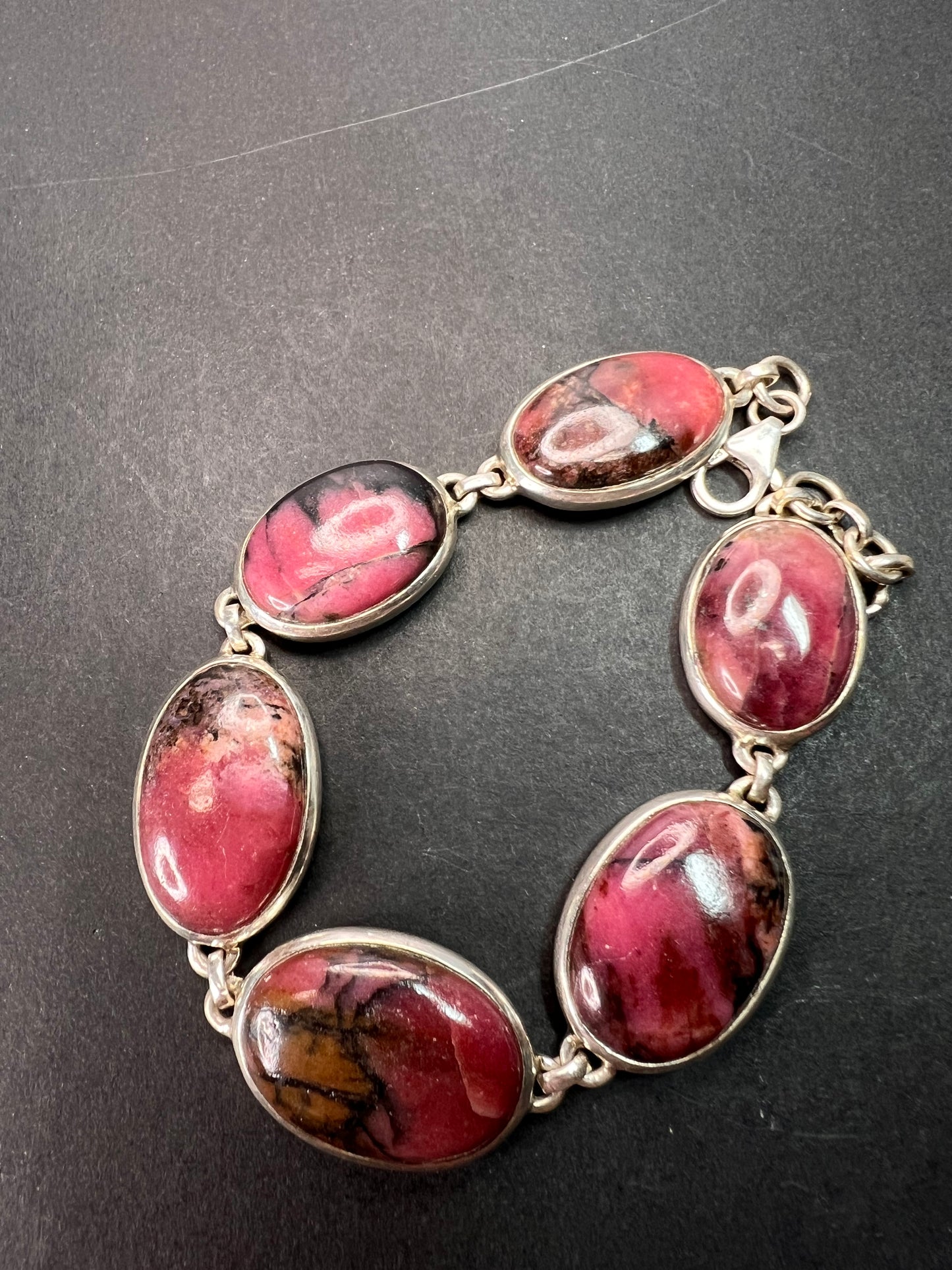 NEW Rhodonite sterling silver link bracelet 7.75 inch