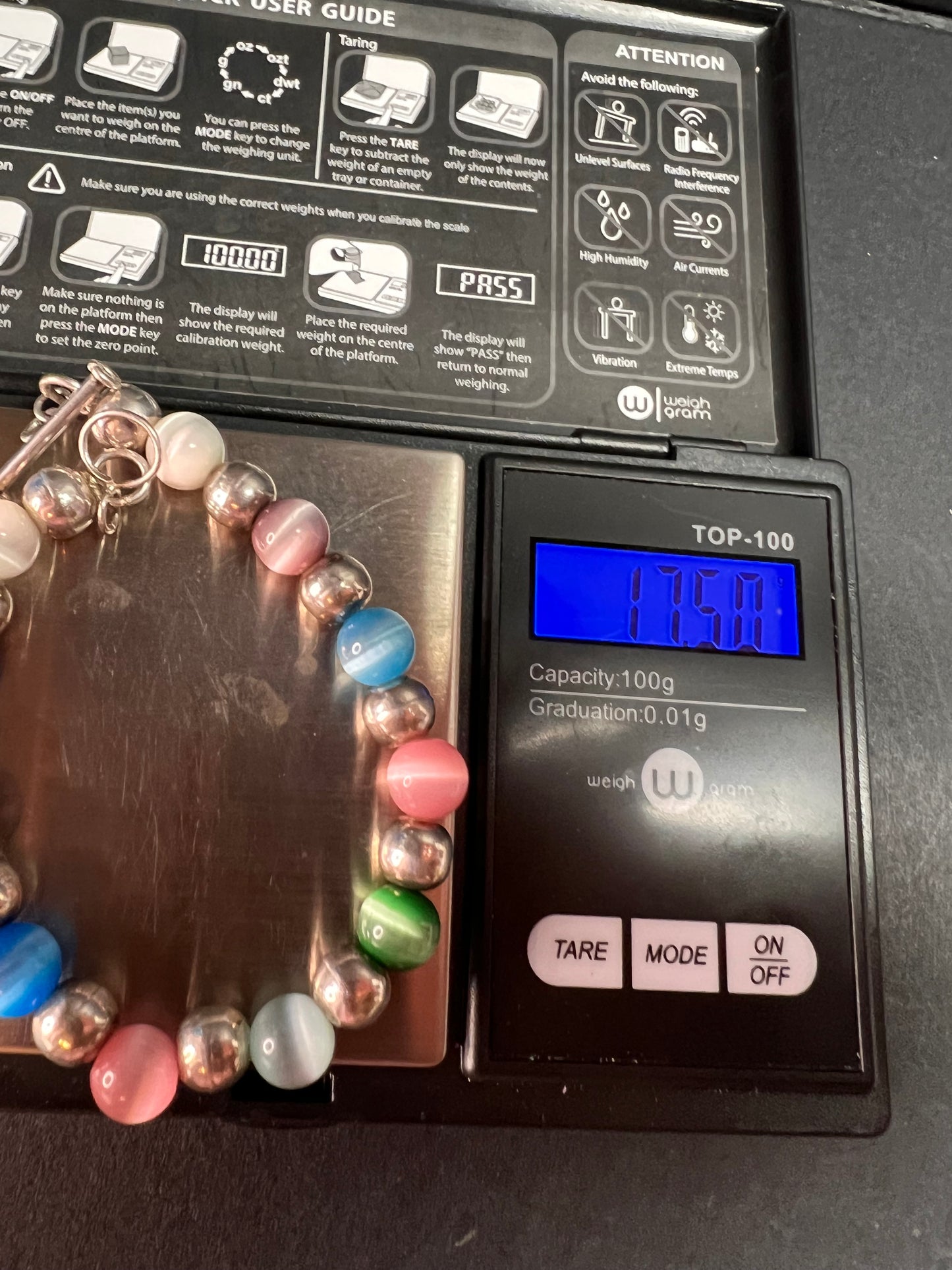 Vintage sterling silver and cats eye glass toggle bracelet