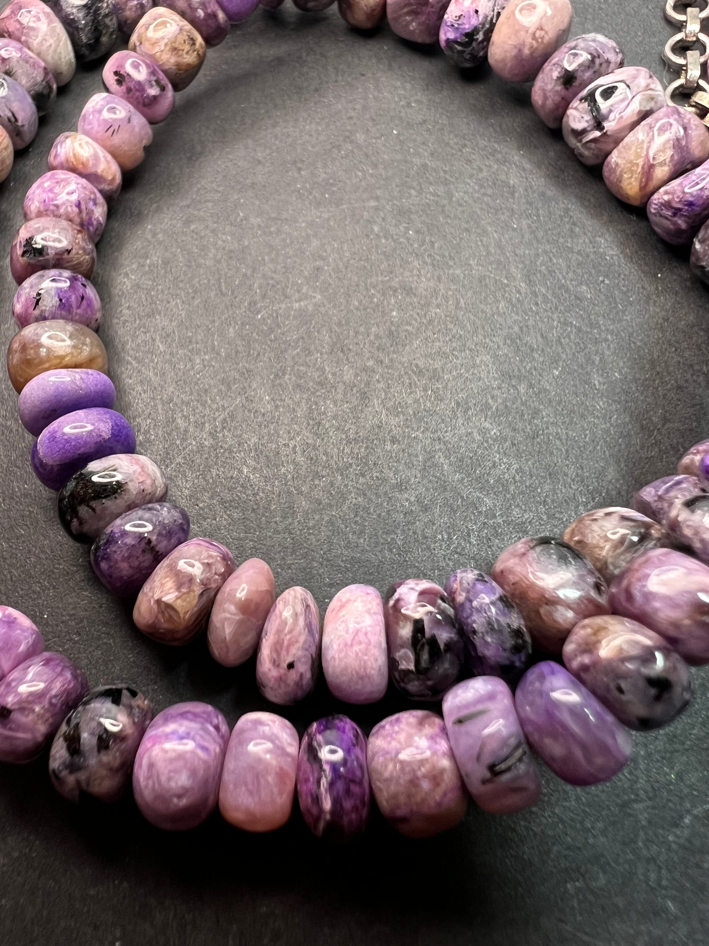 NEW Charoite rondelle beaded 18 inch necklace with 925 clasp