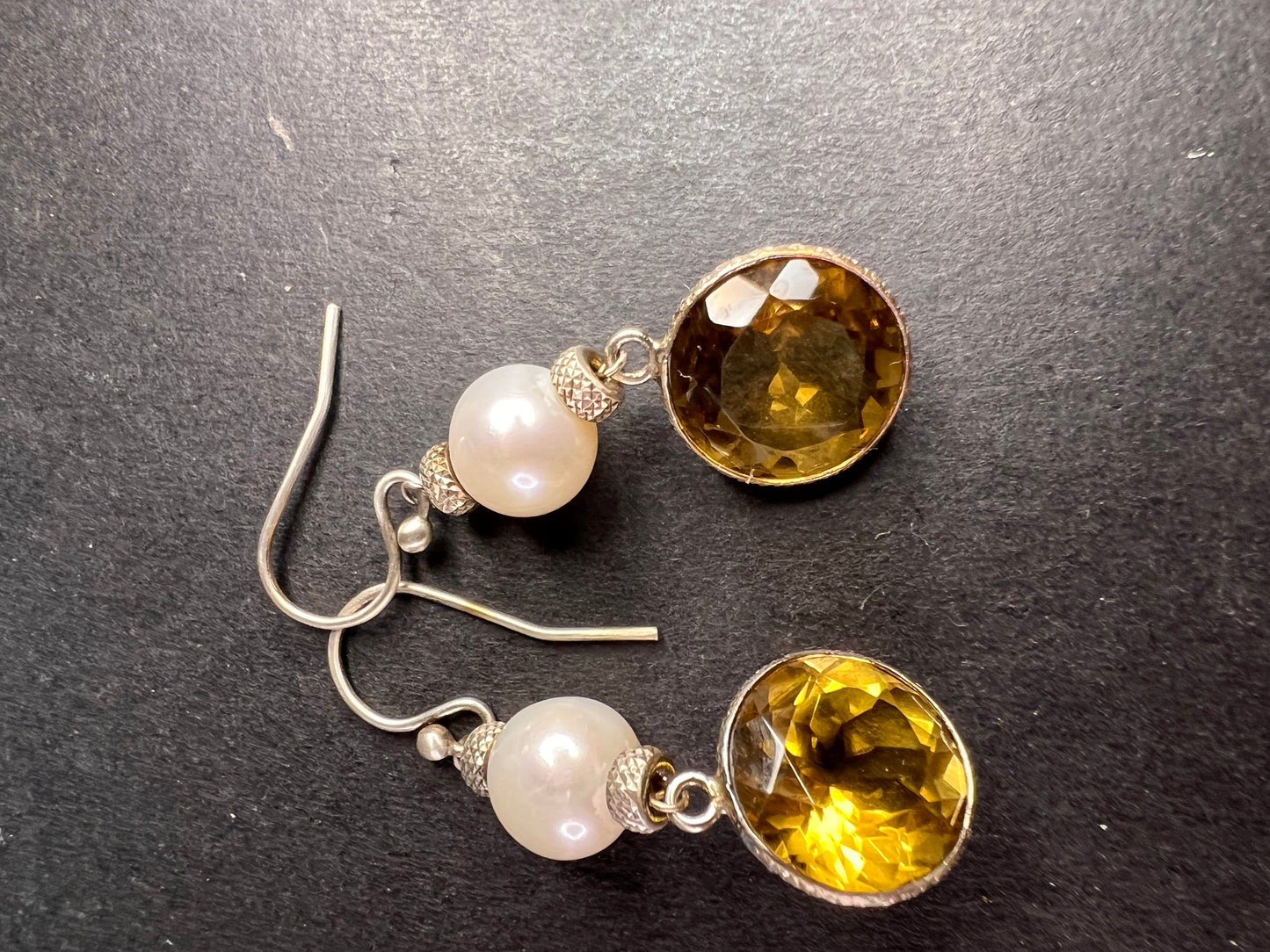 Citrine and pearl sterling silver dangle earrings