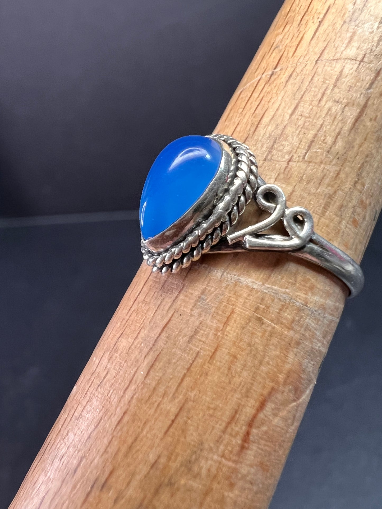 Blue chalcedony sterling silver ring size 7