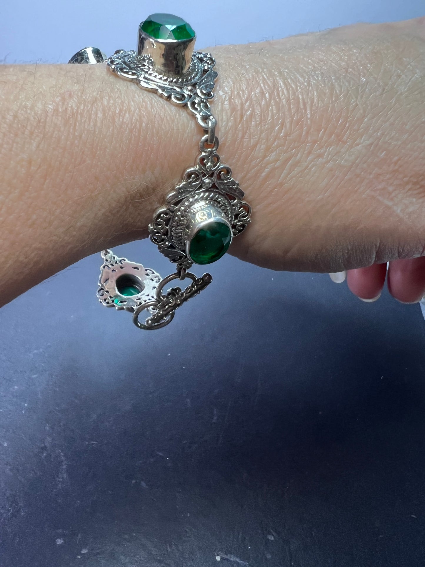 The Green Queen vintage Sterling silver toggle bracelet with green quartz