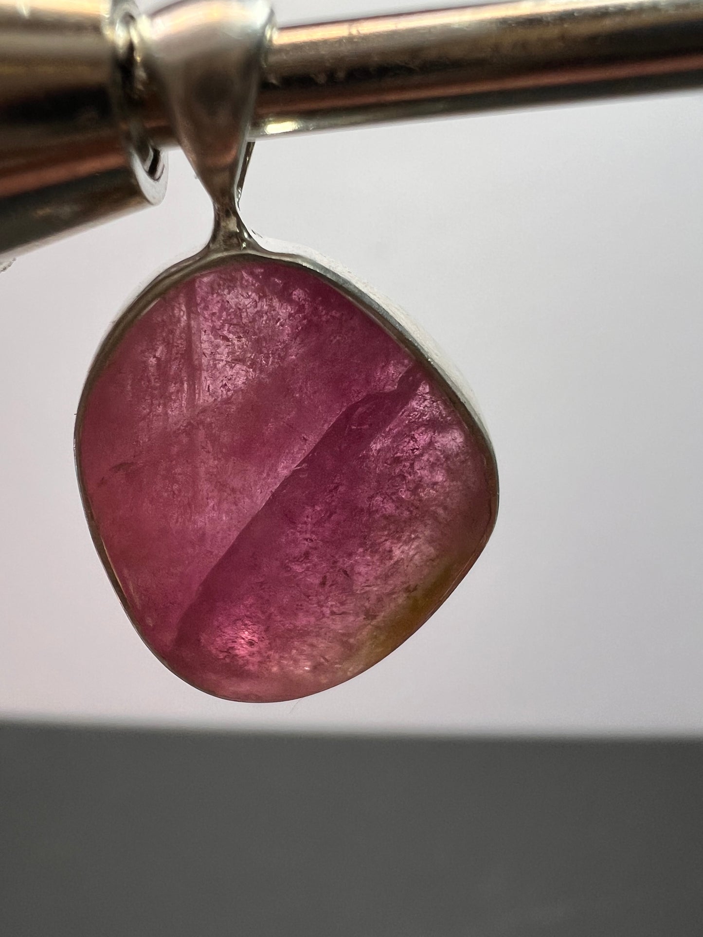 NEW Pink bi color watermelon tourmaline sterling silver pendant 2.06 grams