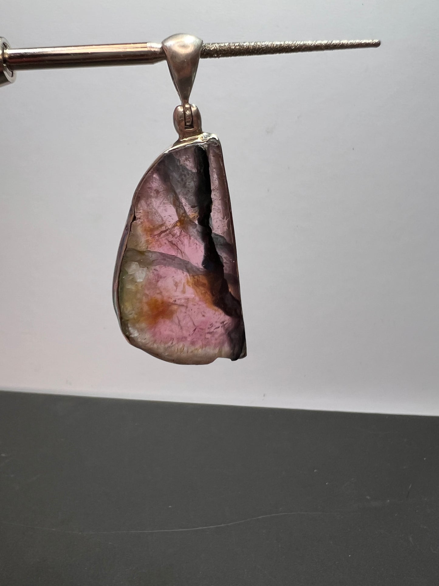 NEW Watermelon multi tourmaline sterling silver pendant 7.91 grams