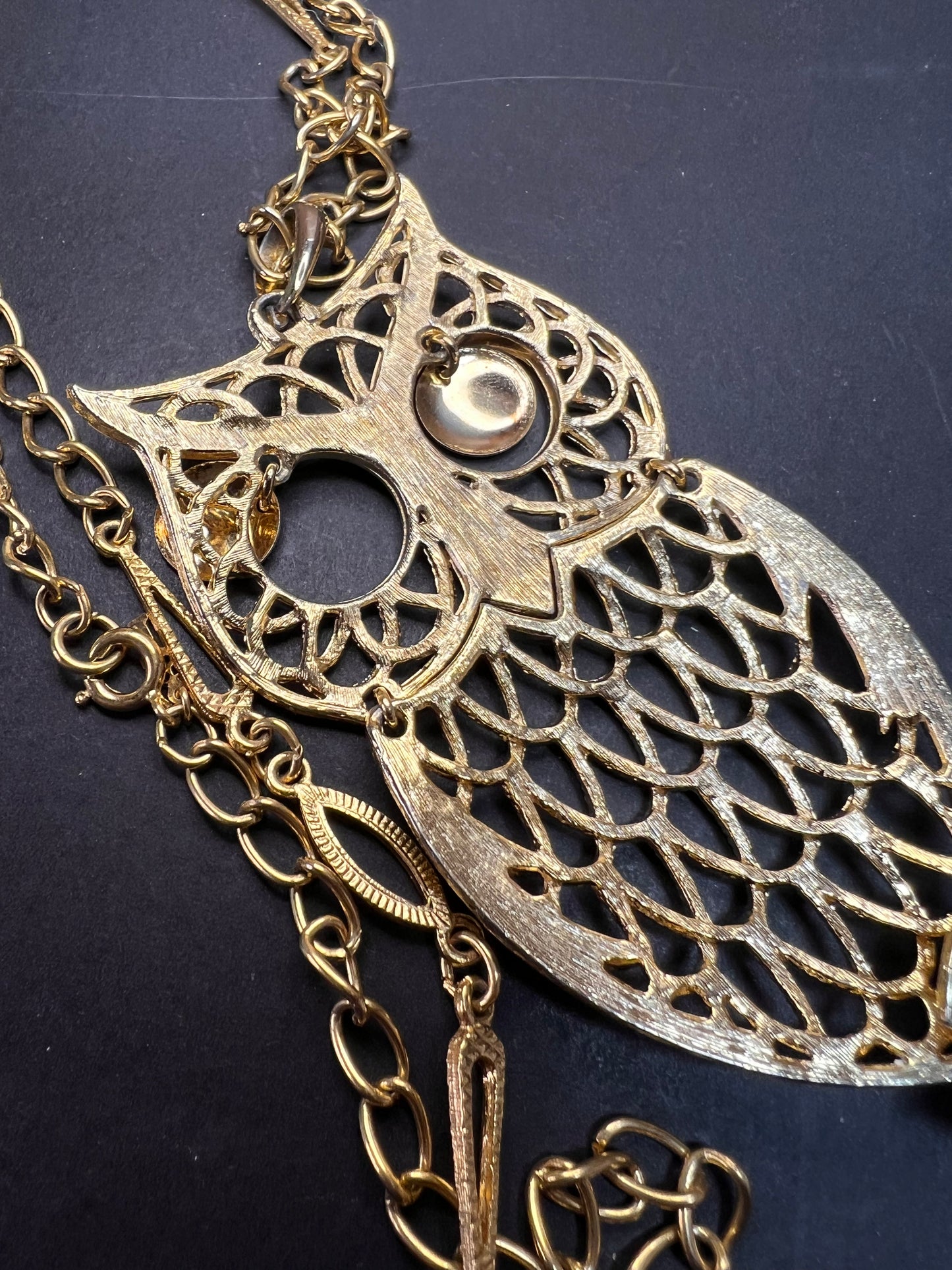 Vintage gold tone owl necklace