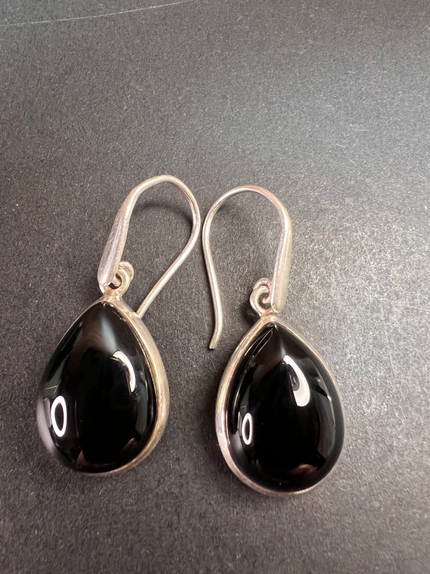 NEW Black onyx sterling silver teardrop earrings 7.49 grams