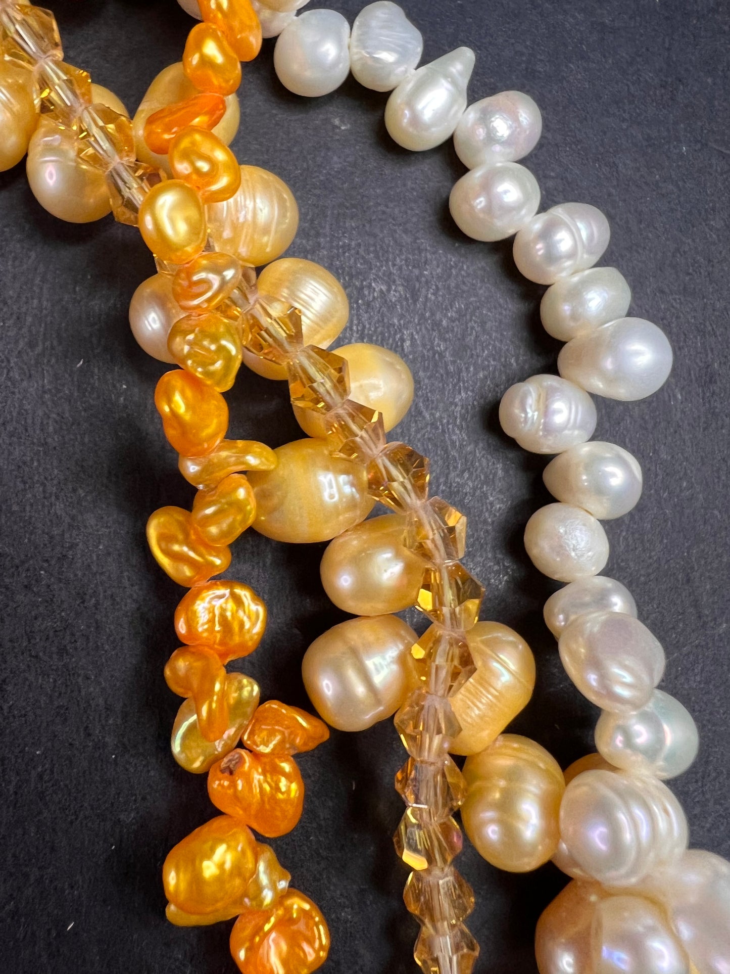 NEW yellow freshwater pearl multi strand necklace with sterling silver clasp