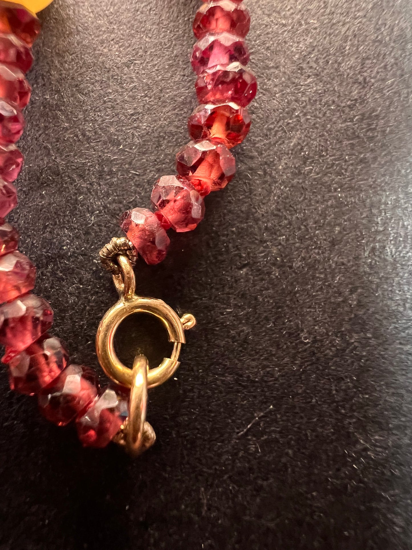 14k gold clasp garnet and pearl station necklace 18 inches