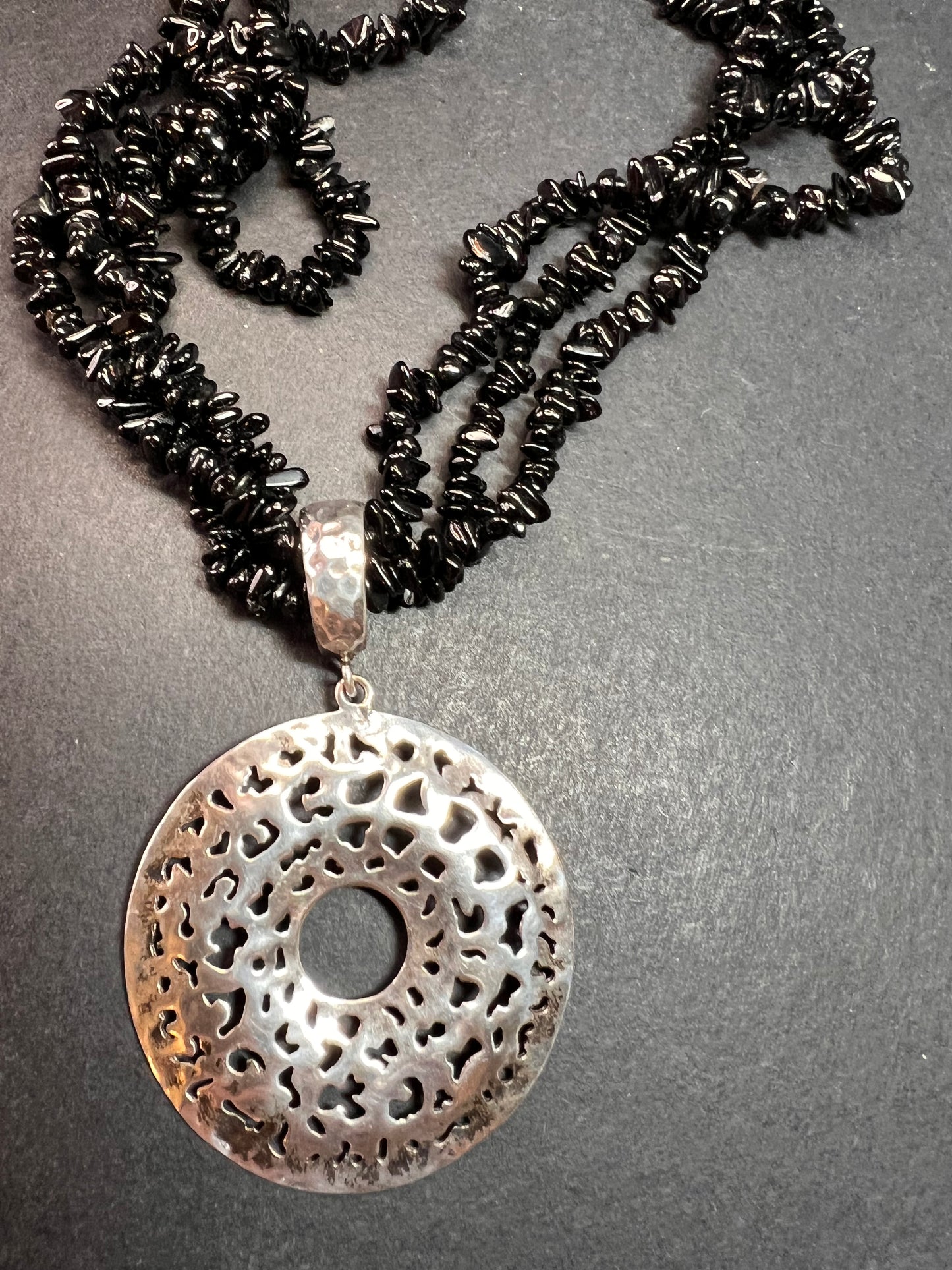 NEW Black tourmaline multi strand sterling silver necklace