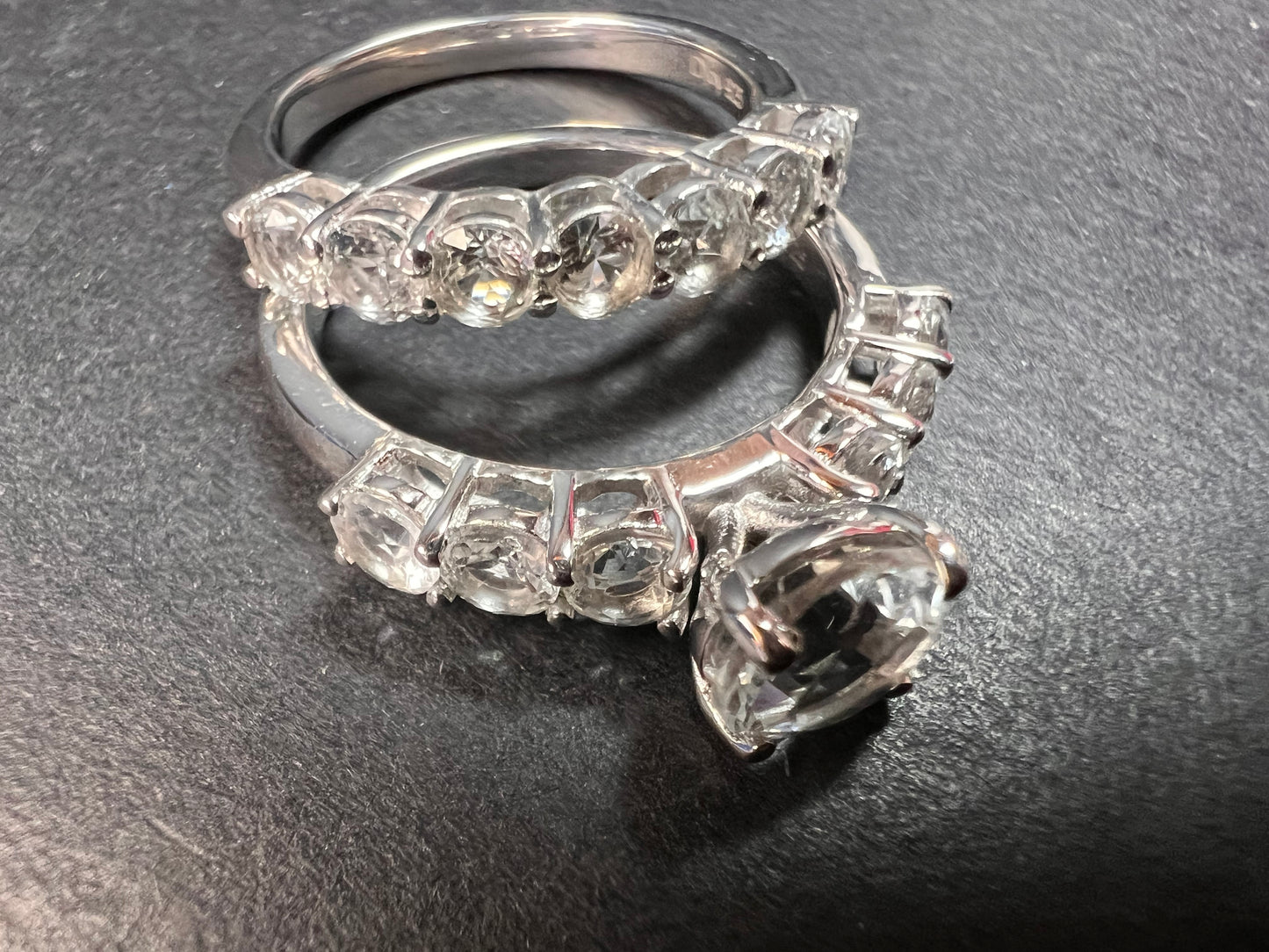 NEW White topaz stackable ring set in platinum over sterling silver size 5