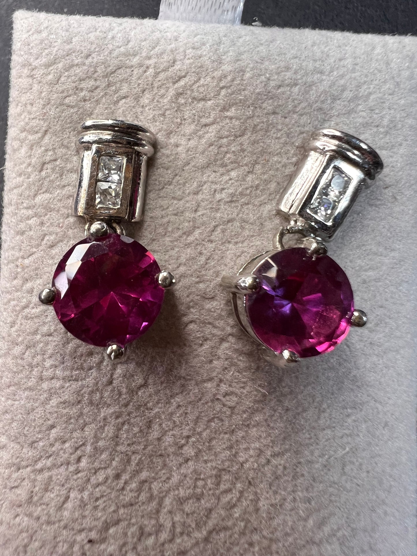Lab purple sapphire and topaz sterling silver earrings