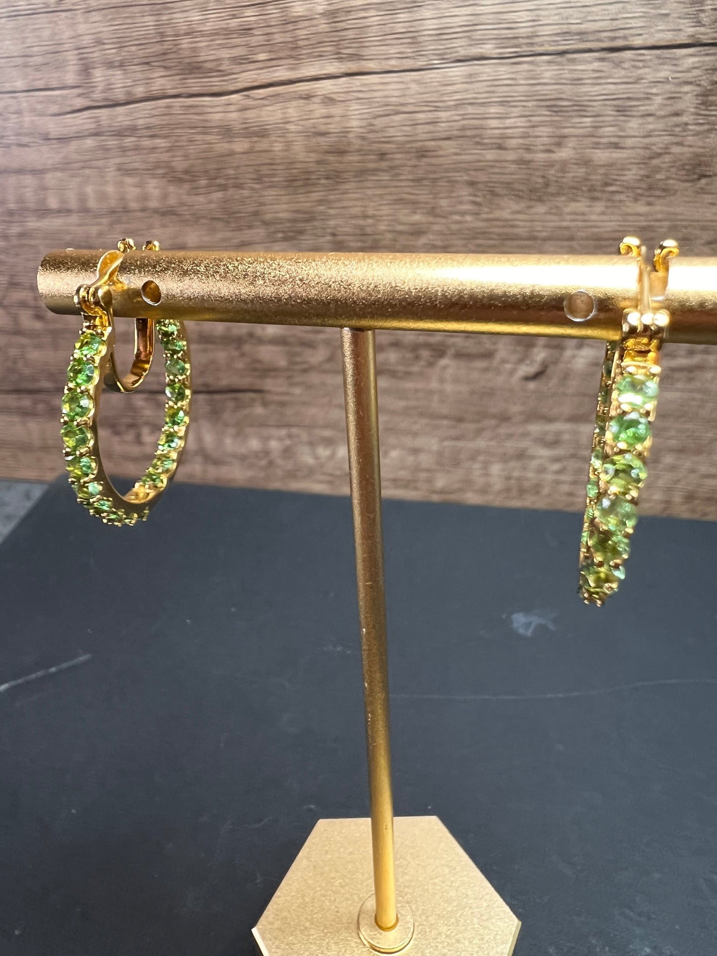 Tsavorite garnet j hoop inside out earrings in yellow gold vermeil over sterling silver