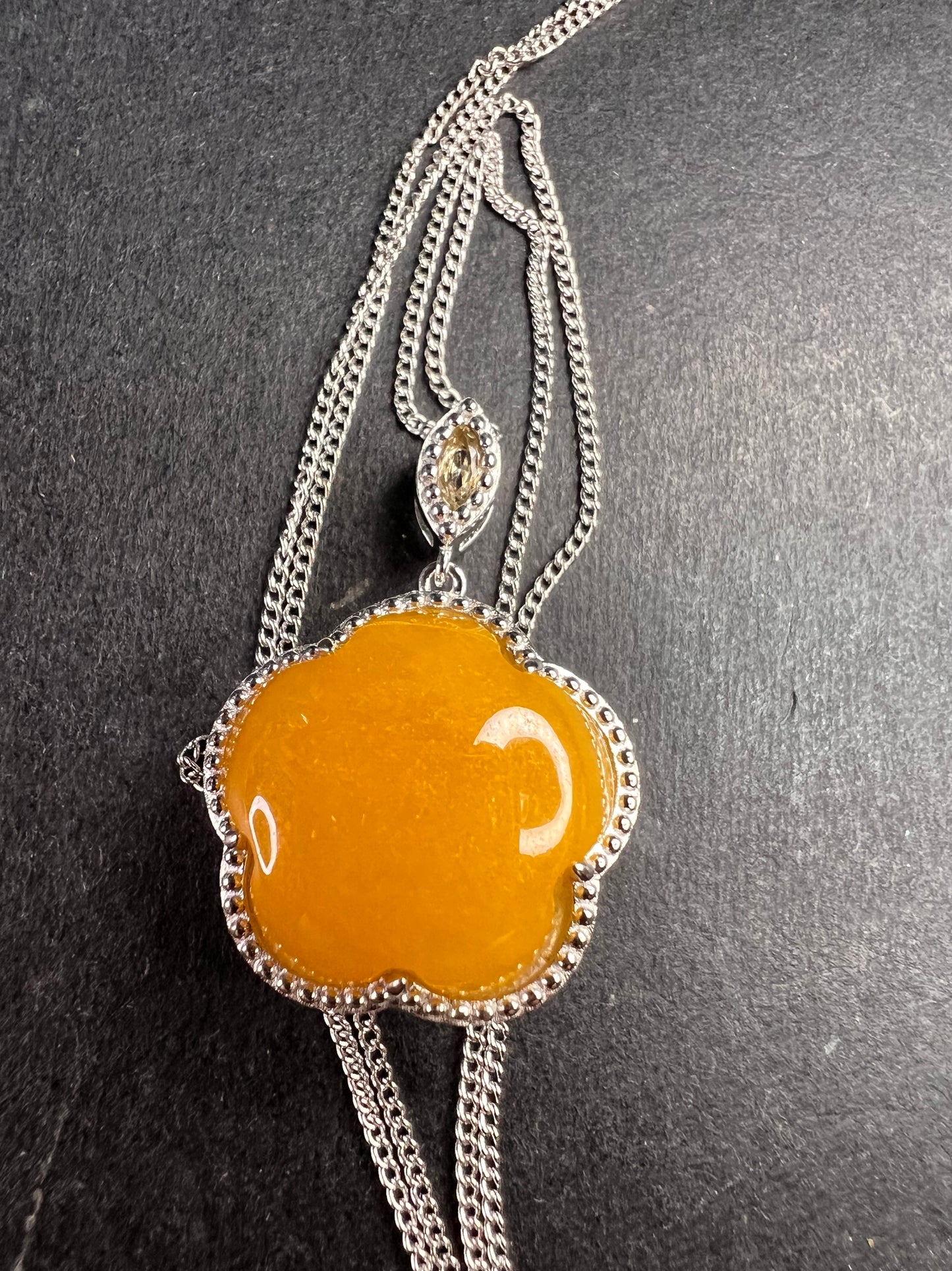 NEW Yellow jade cherry blossom pendant necklace in sterling silver