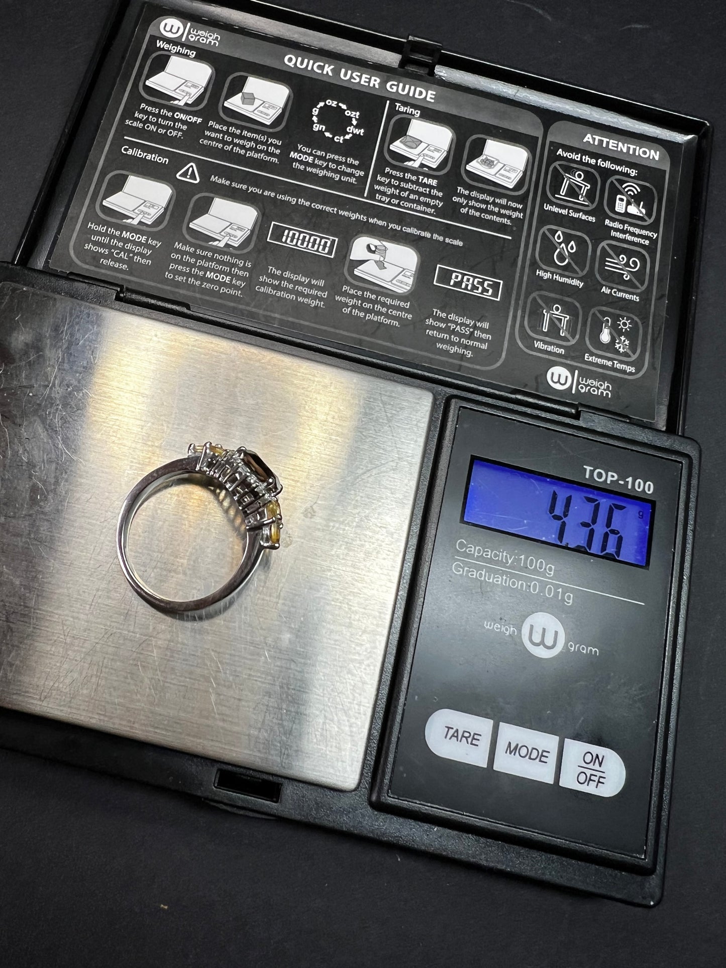 Smoky Quartz Citrine White Topaz Sterling Silver Ring Size 9 Estate